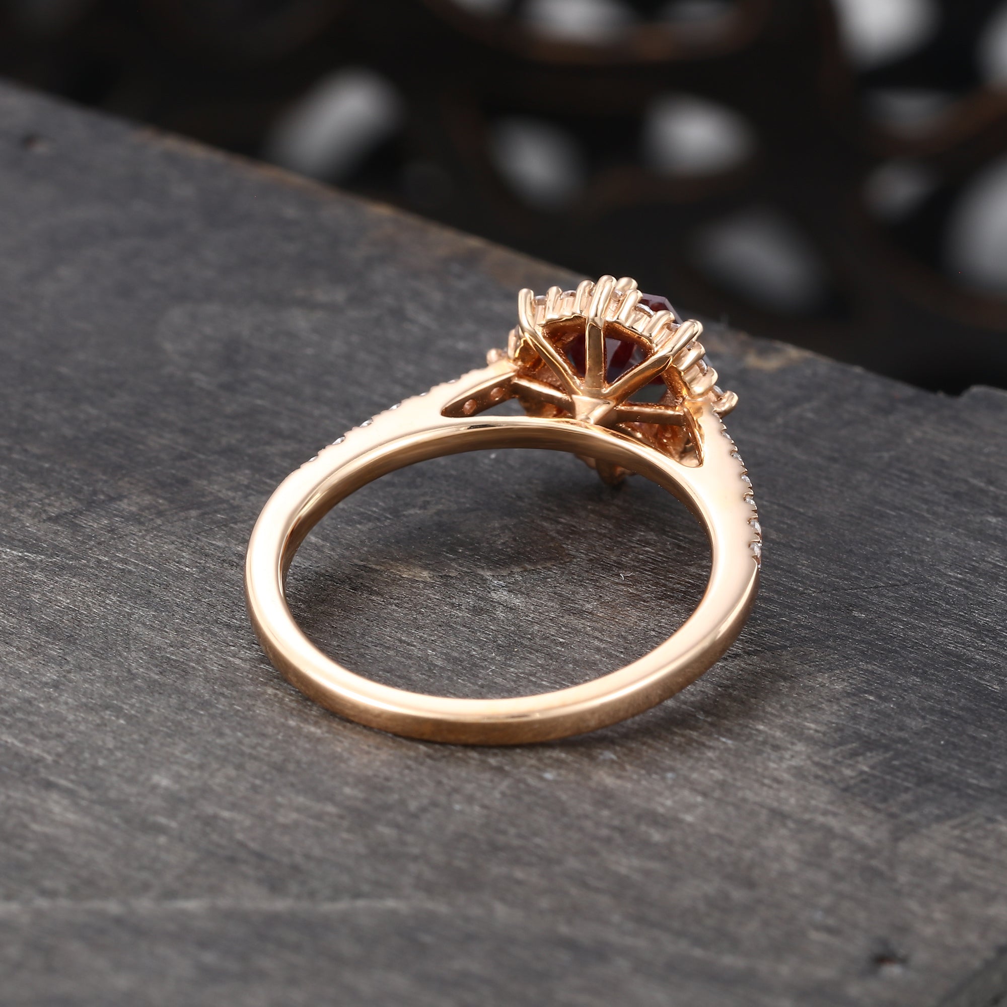 Hexagon Alexandrite Halo Engagement Ring Pavé Bridal Ring