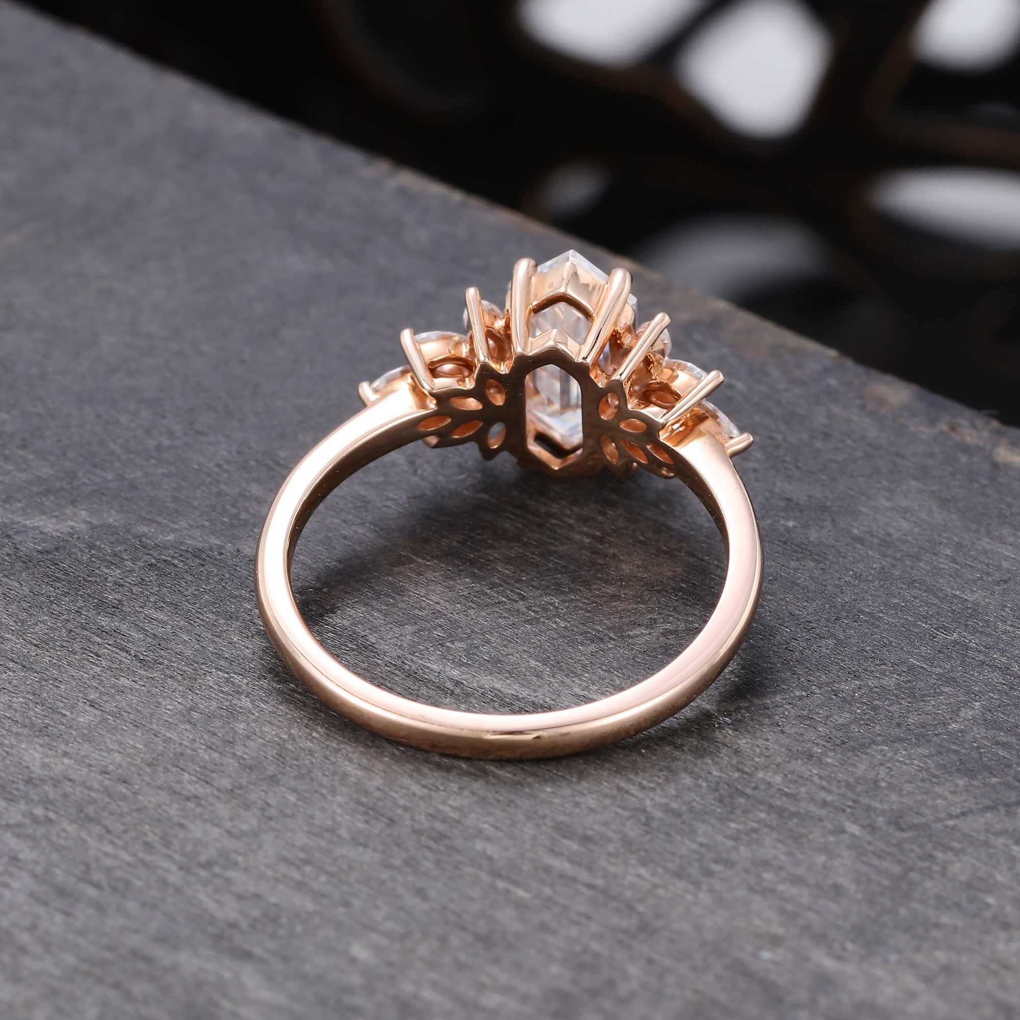 Hexagon Cut Moissanite Engagement Ring Cluster Bridal Ring