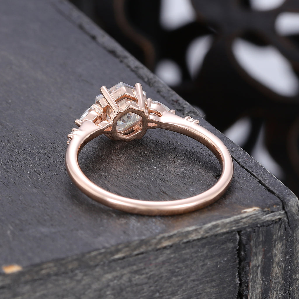 Hexagon Cut Moissanite Rose Gold  Engagement Ring