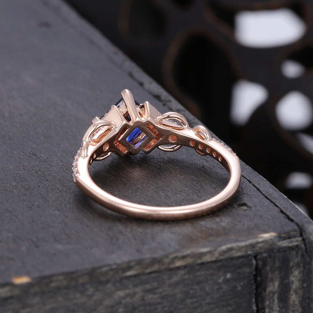 Infinity Princess Cut Sapphire Engagement Ring With Moissanite Accented