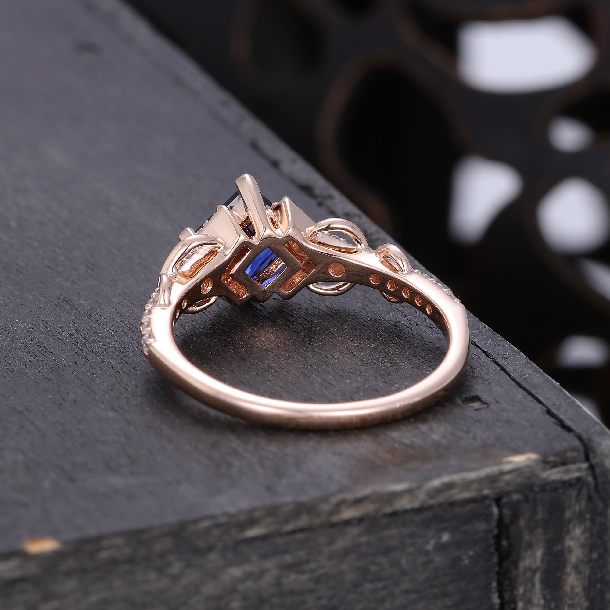 Infinity Princess Cut Sapphire Engagement Ring With Moissanite Accented