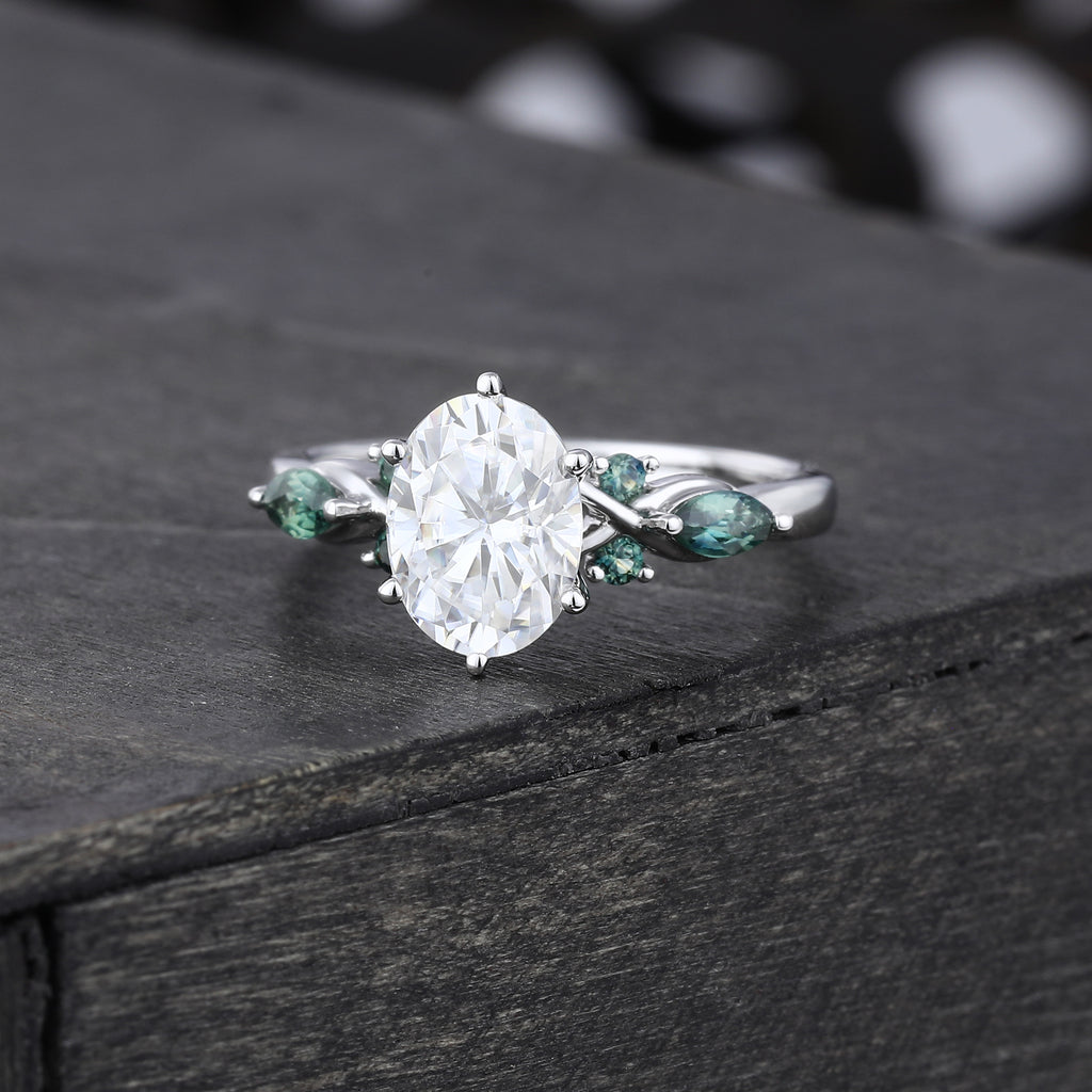 Oval Cut Moissanite Engagement Ring Unique Vintage Ring For Women