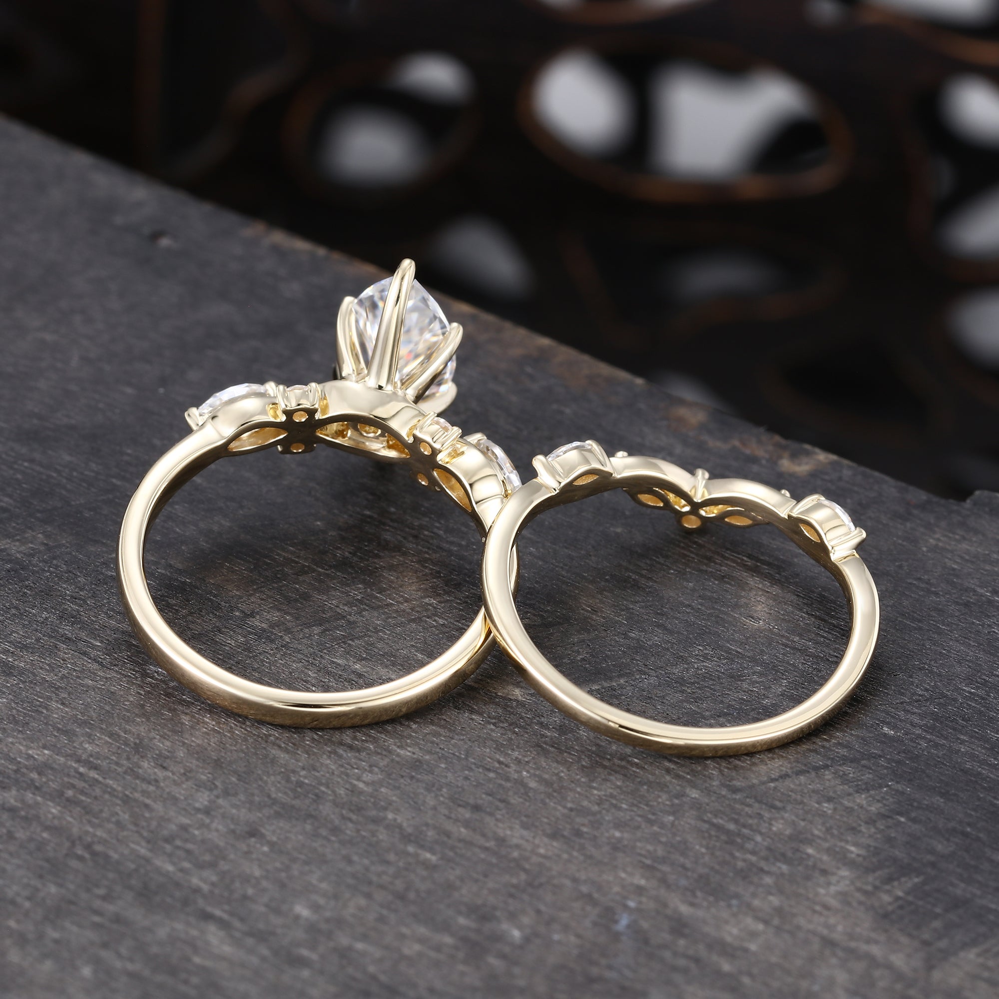 Marquise Cut Moissanite Art Deco Bridal Ring Set