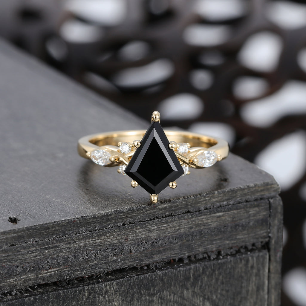 Kite Cut Black Onyx Art Deco Engagement Ring