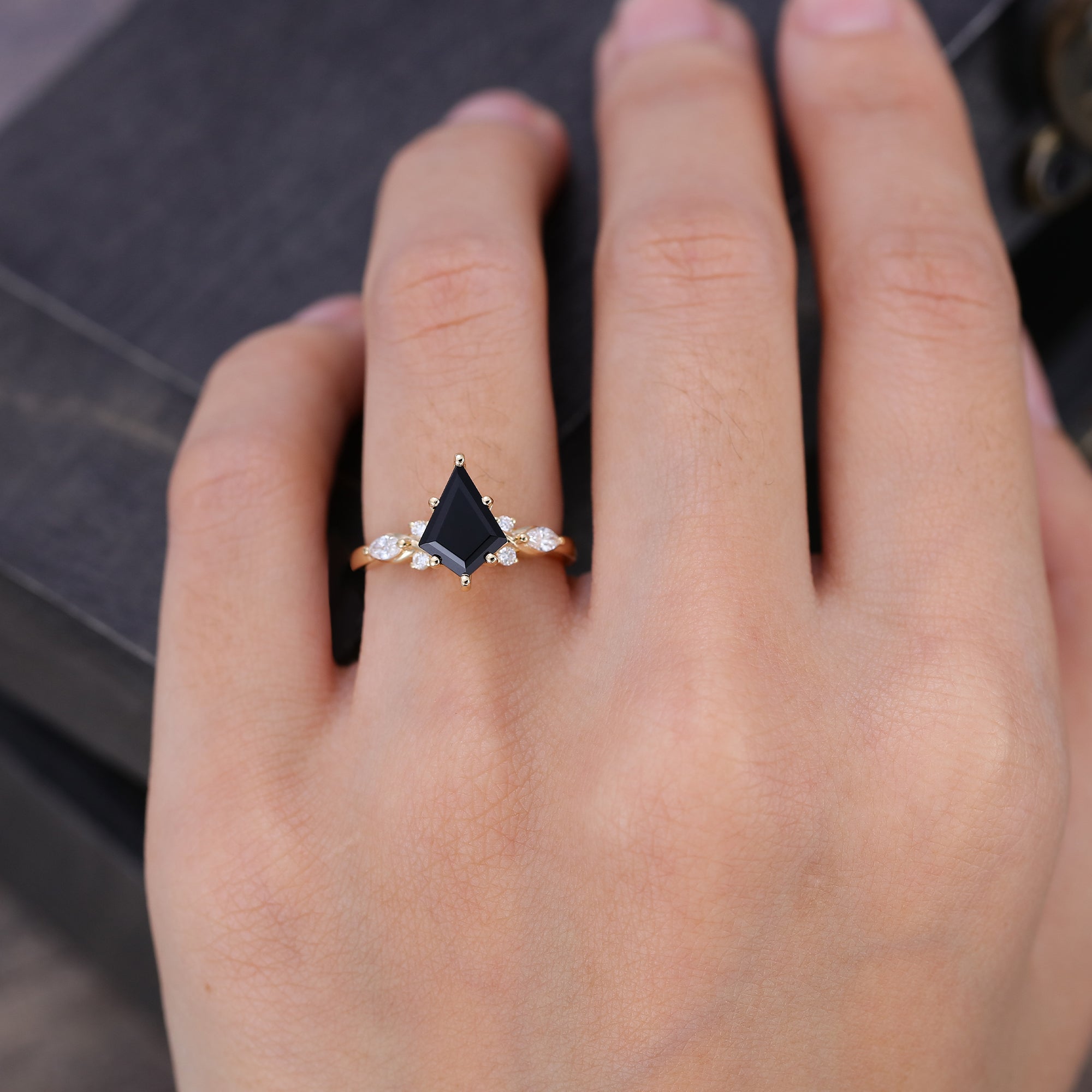 Kite Cut Black Onyx Art Deco Engagement Ring