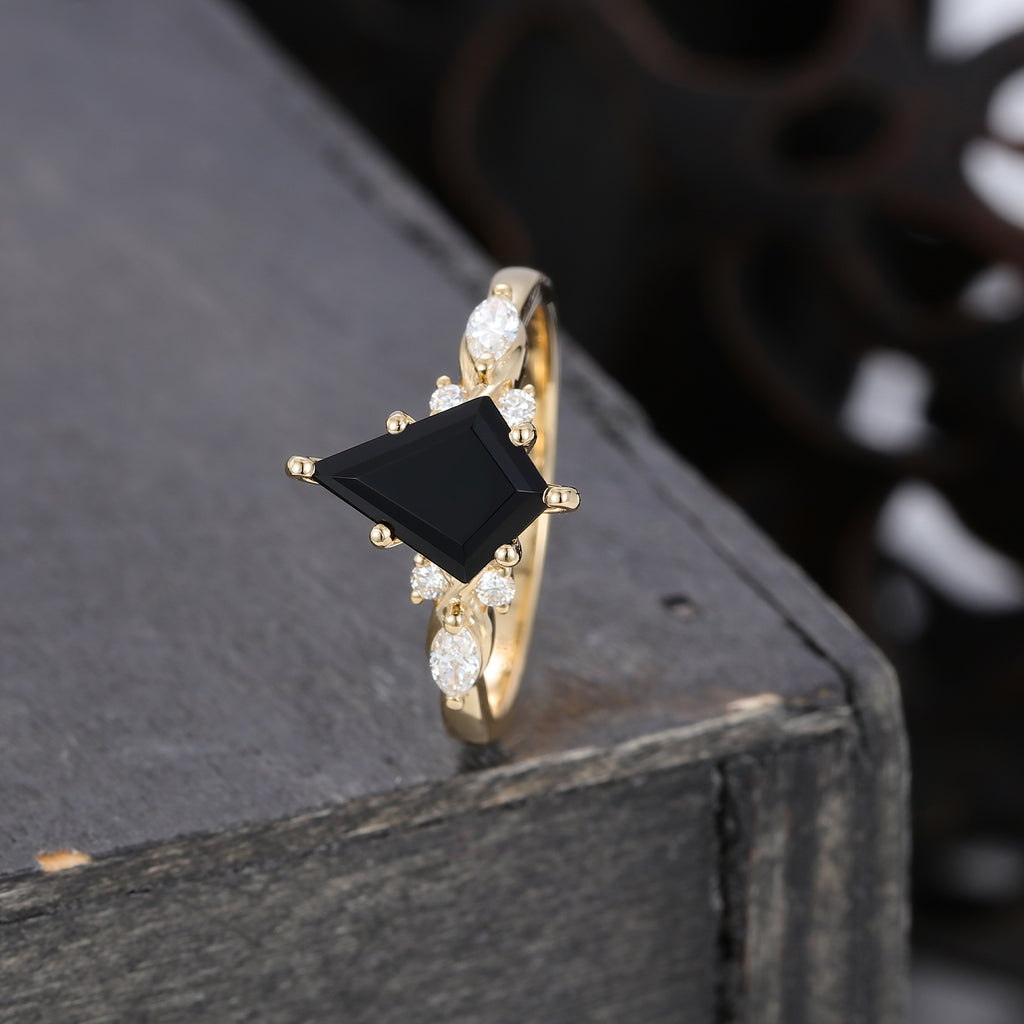 Kite Cut Black Onyx Art Deco Engagement Ring