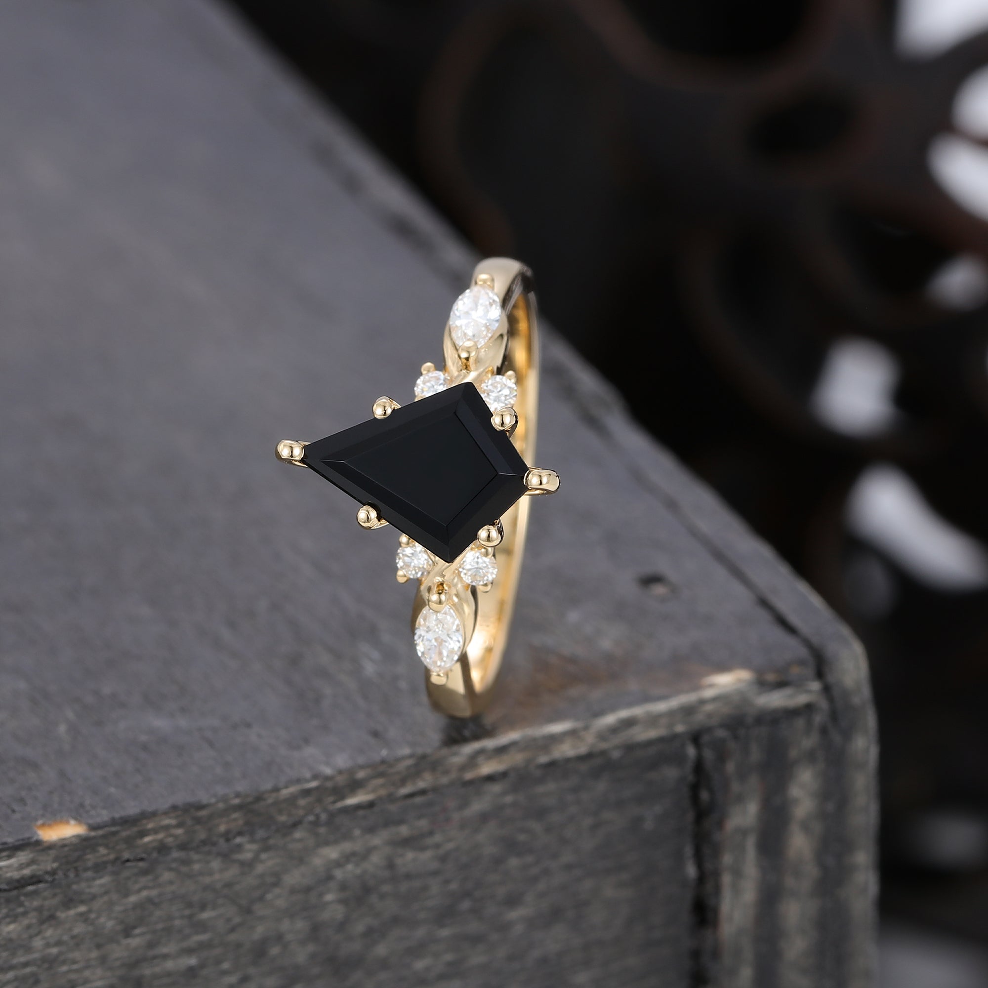 Kite Cut Black Onyx Art Deco Engagement Ring