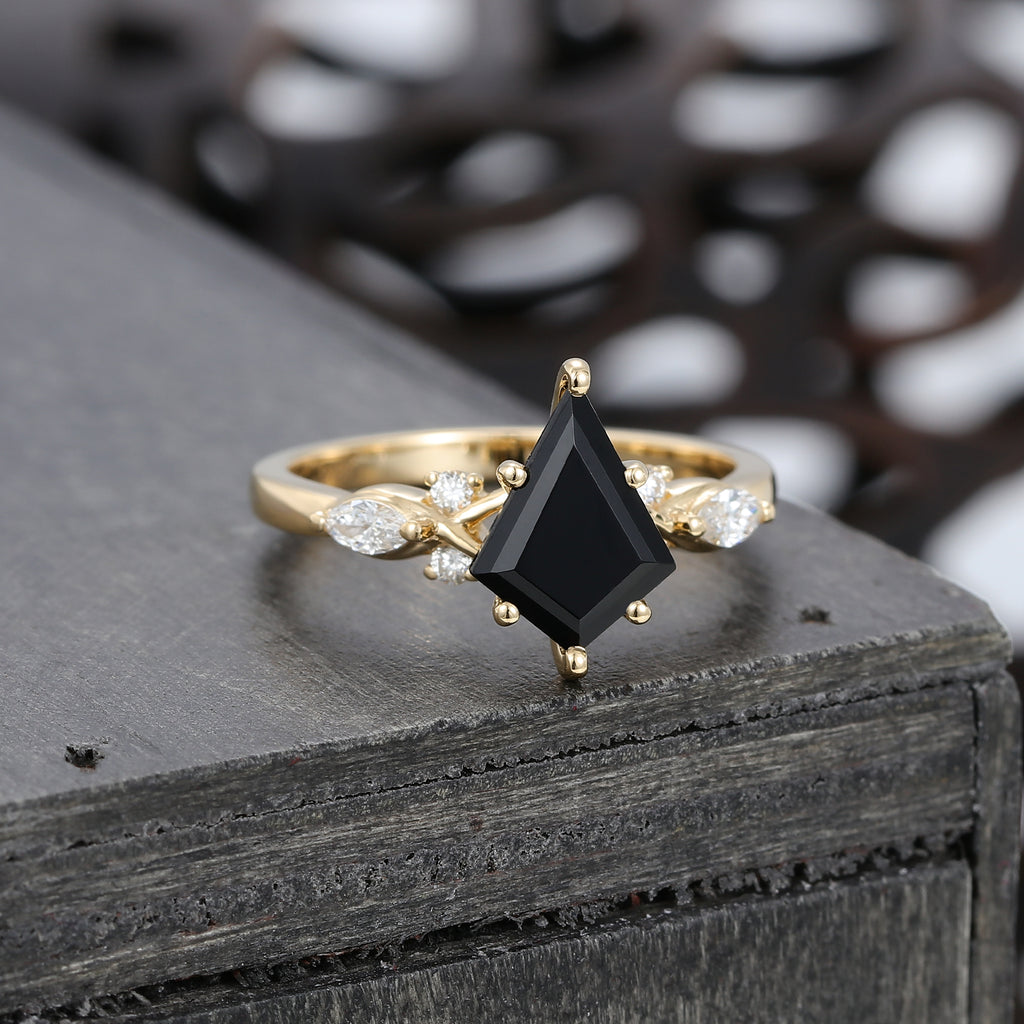 Kite Cut Black Onyx Art Deco Engagement Ring