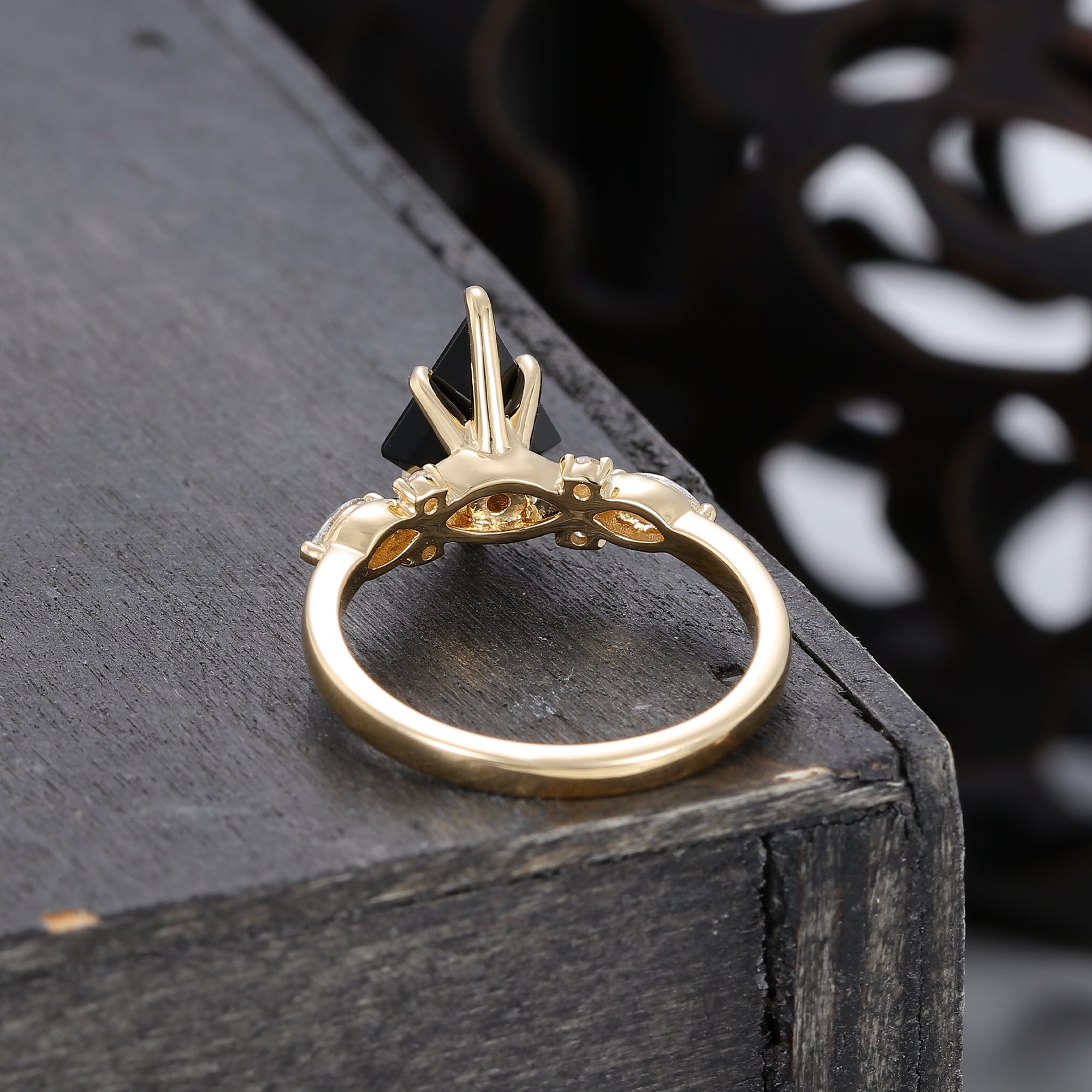 Kite Cut Black Onyx Art Deco Engagement Ring