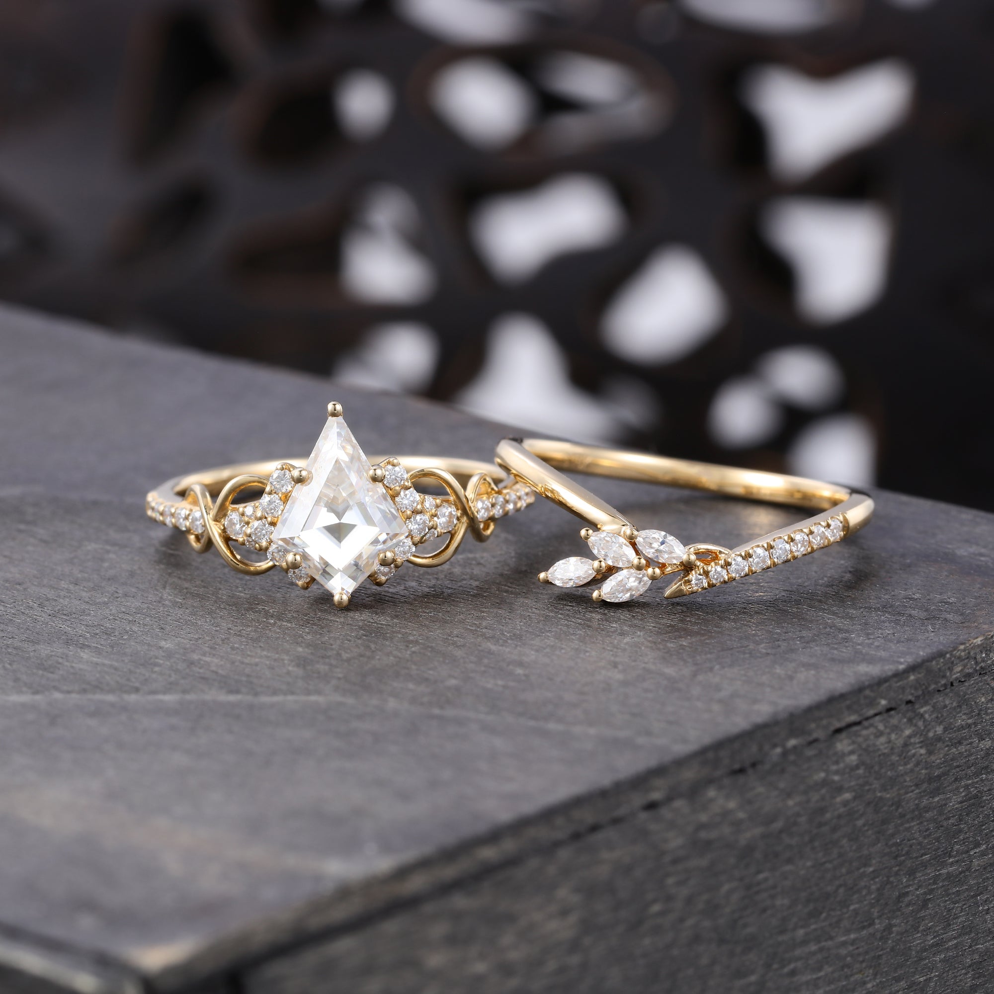 Kite Cut Moissanite Infinity Engagement Ring Set Multi Shape Bridal Set