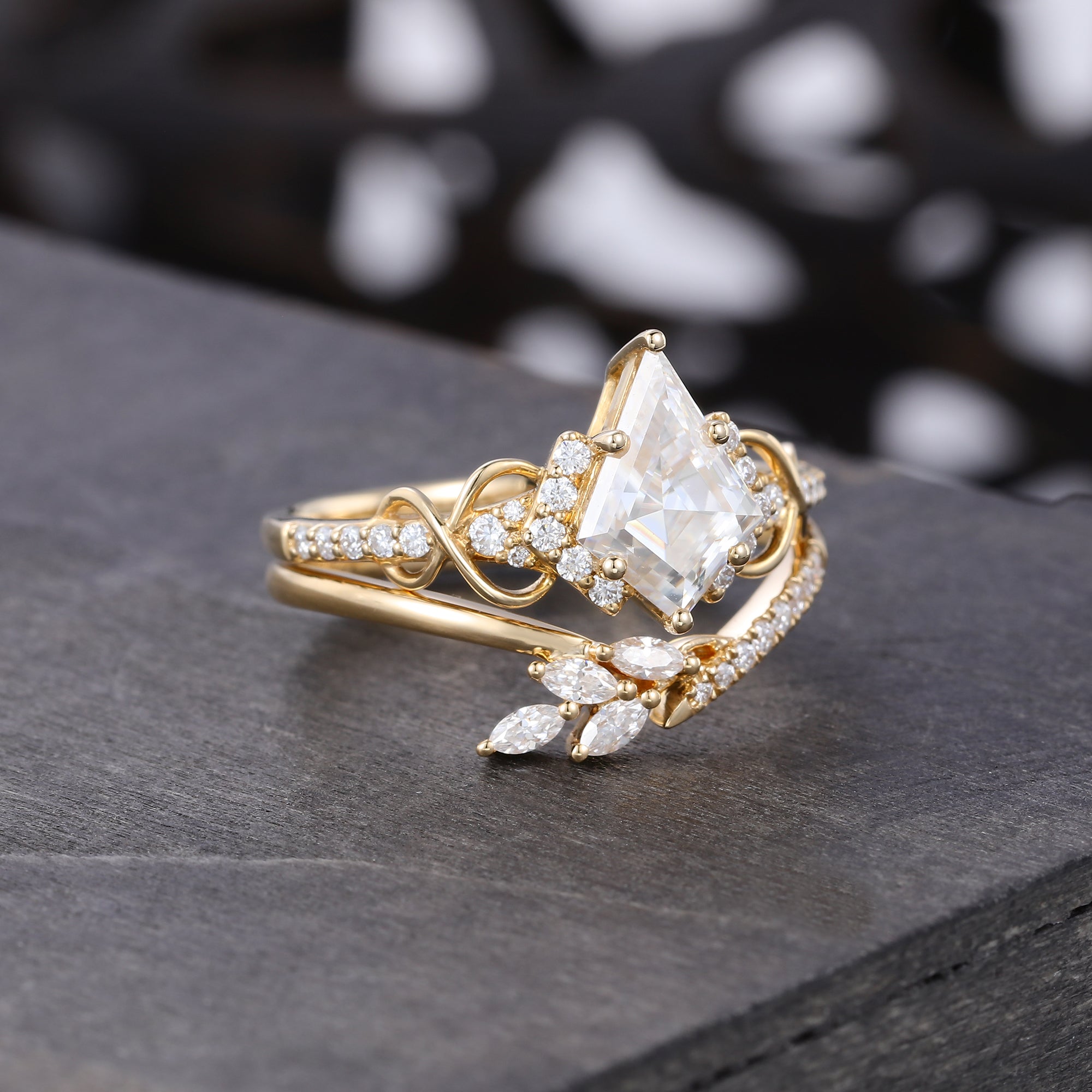 Kite Cut Moissanite Infinity Engagement Ring Set Multi Shape Bridal Set