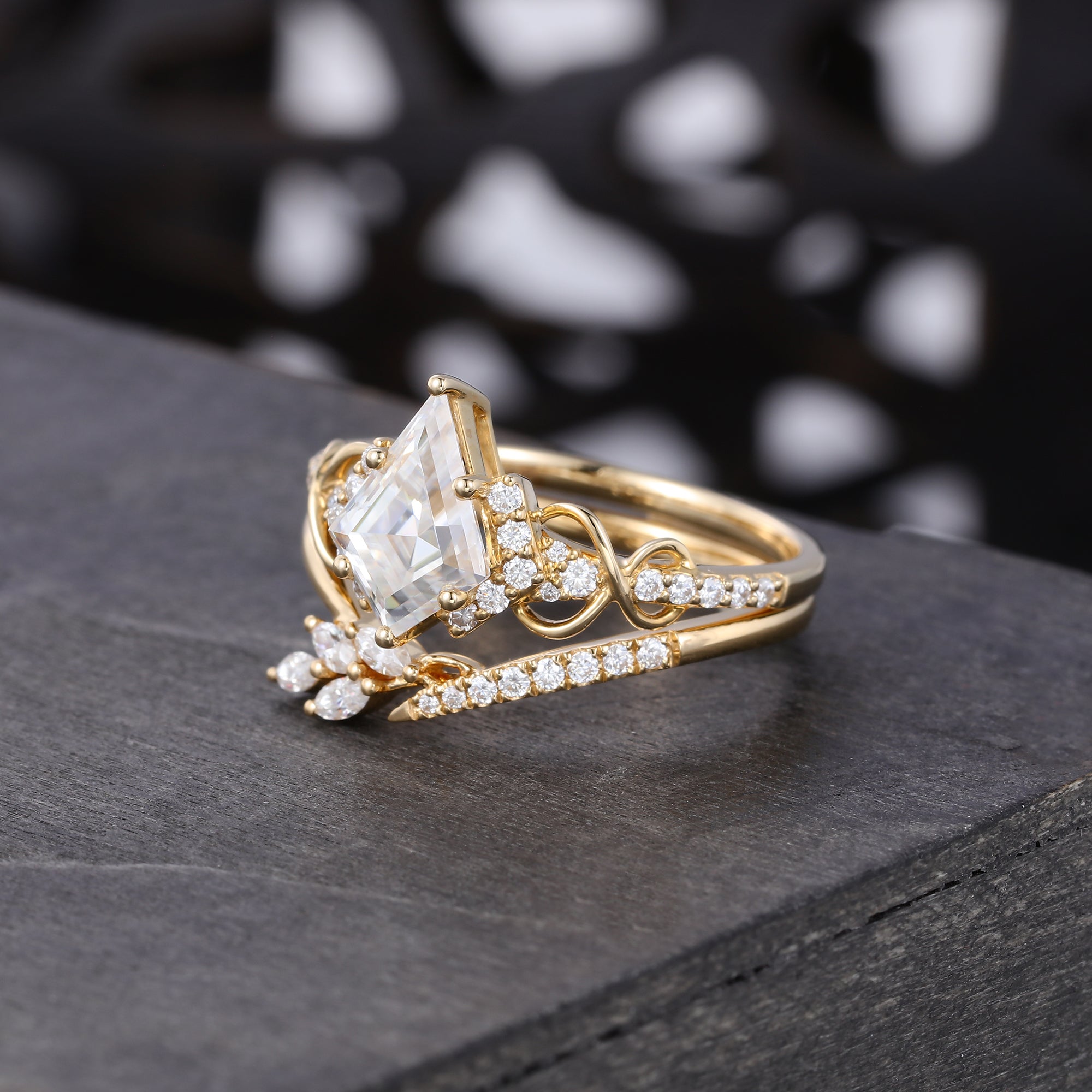 Kite Cut Moissanite Infinity Engagement Ring Set Multi Shape Bridal Set