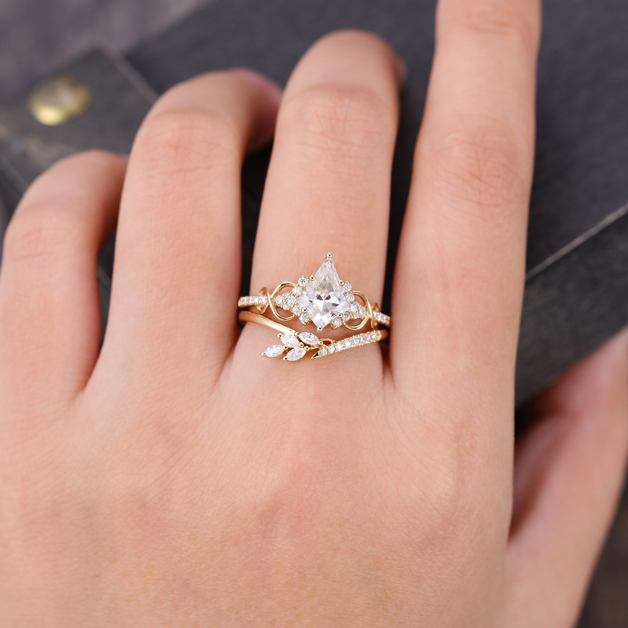 Kite Cut Moissanite Infinity Engagement Ring Set Multi Shape Bridal Set