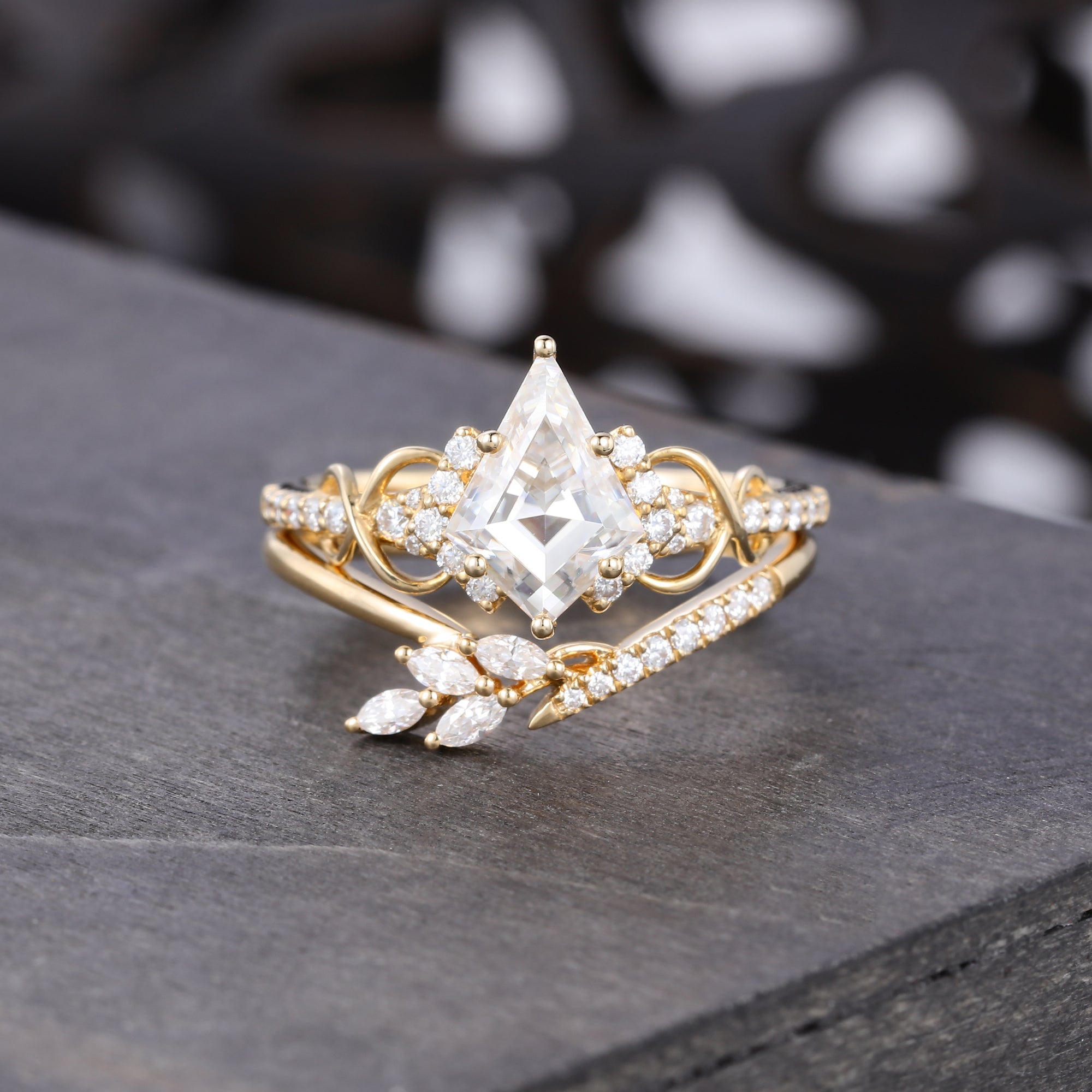 Kite Cut Moissanite Infinity Engagement Ring Set Multi Shape Bridal Set