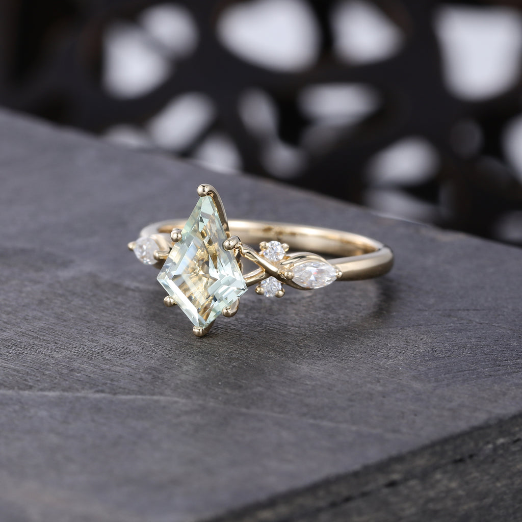Kite Cut Green Amethyst Art Deco Engagement Ring