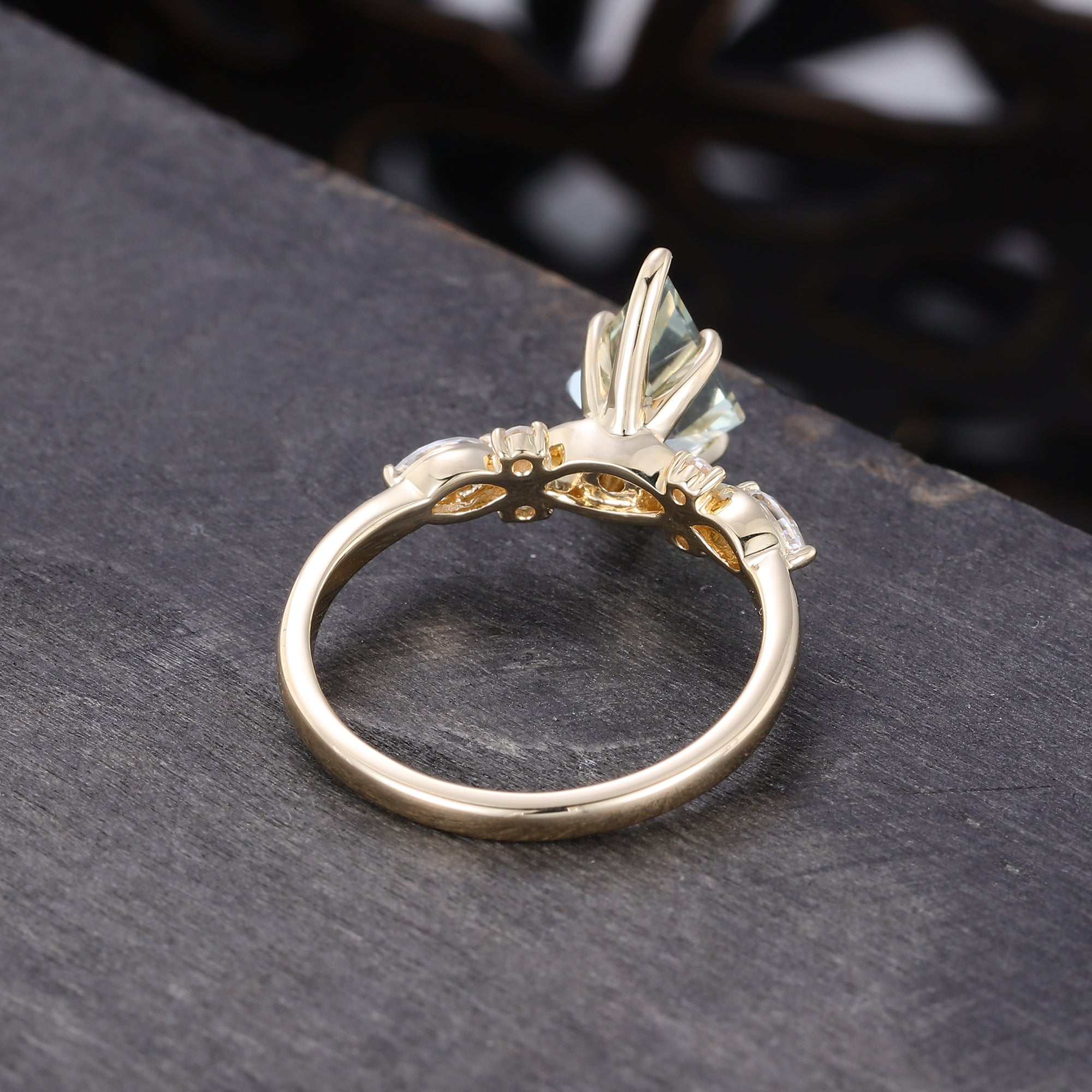 Kite Cut Green Amethyst Art Deco Engagement Ring