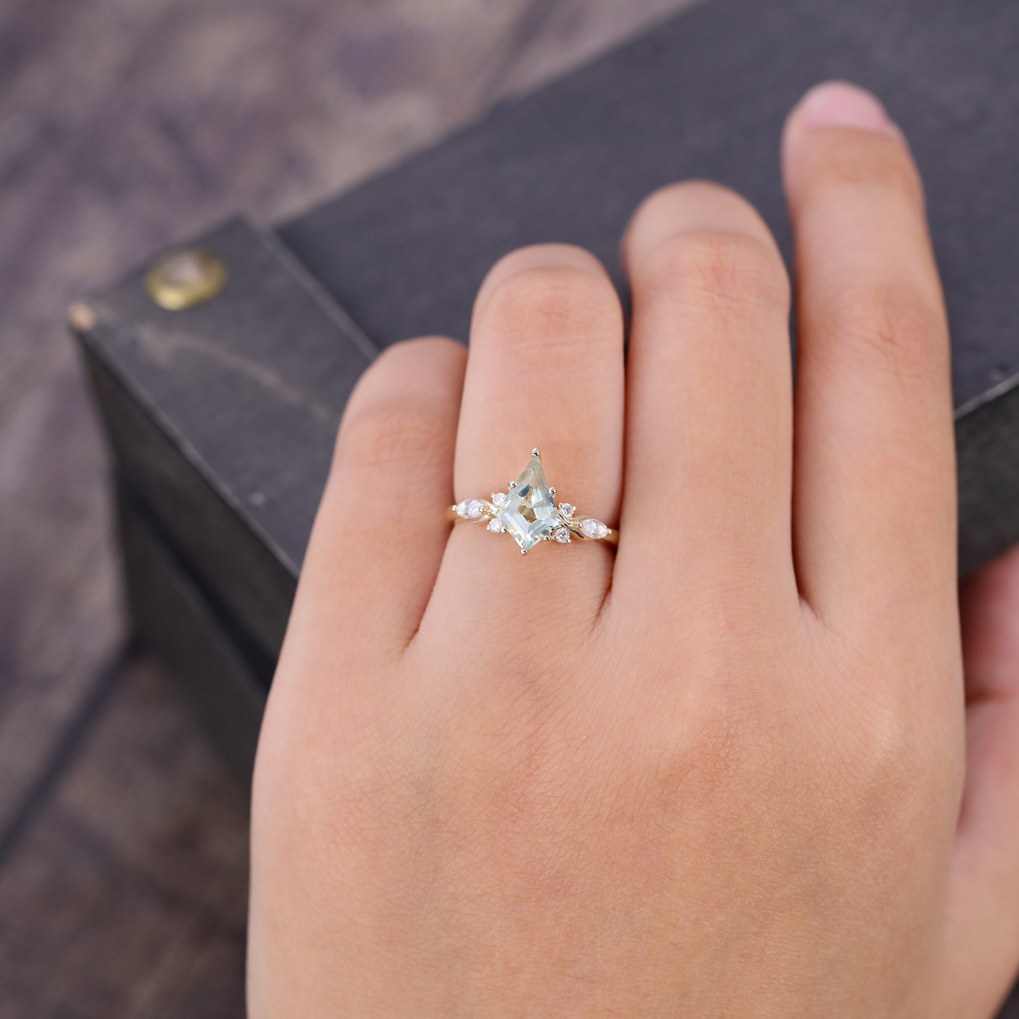 Kite Cut Green Amethyst Art Deco Engagement Ring