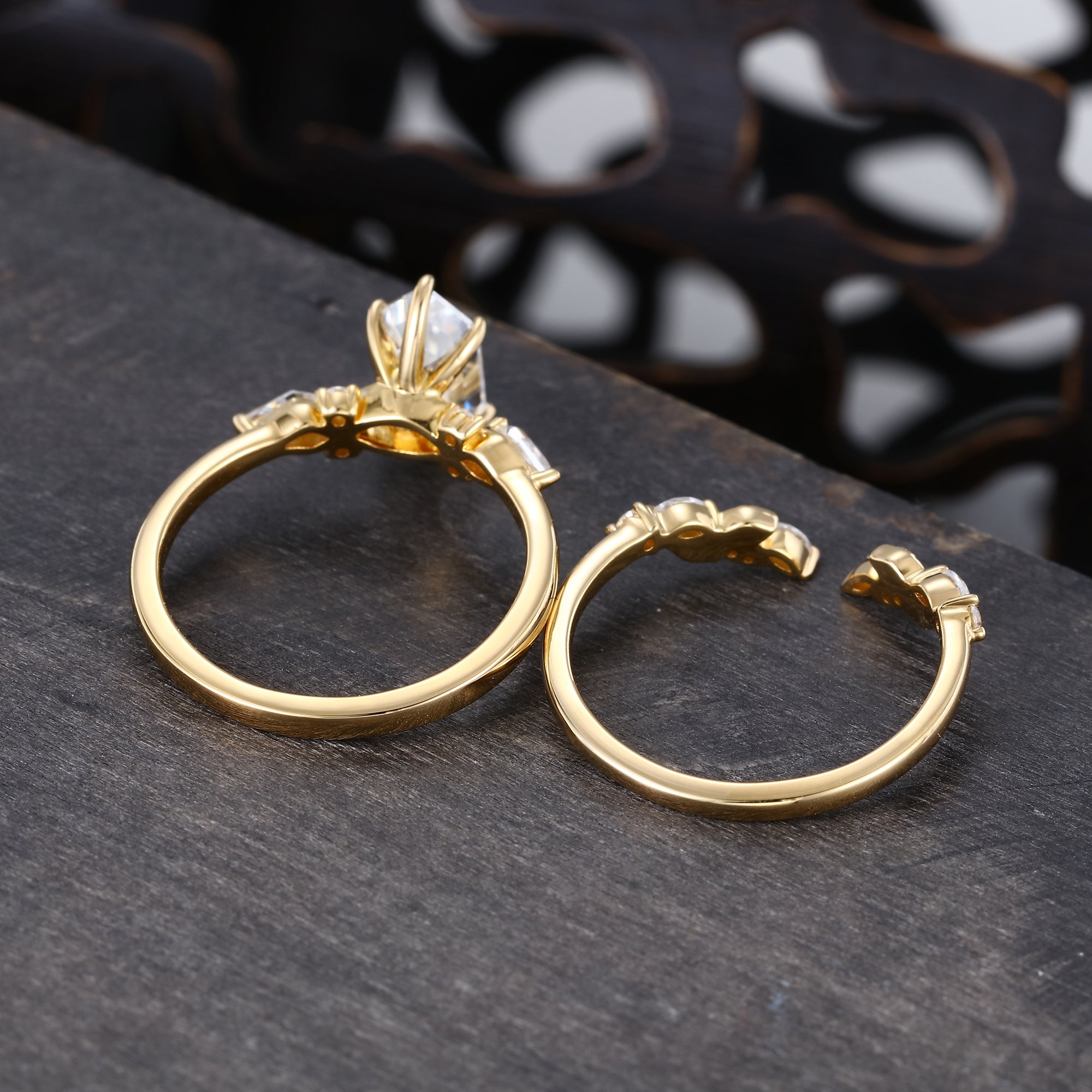 Long Hexagon Cut Lab Diamond Bridal Set Unique Engagement Ring Set