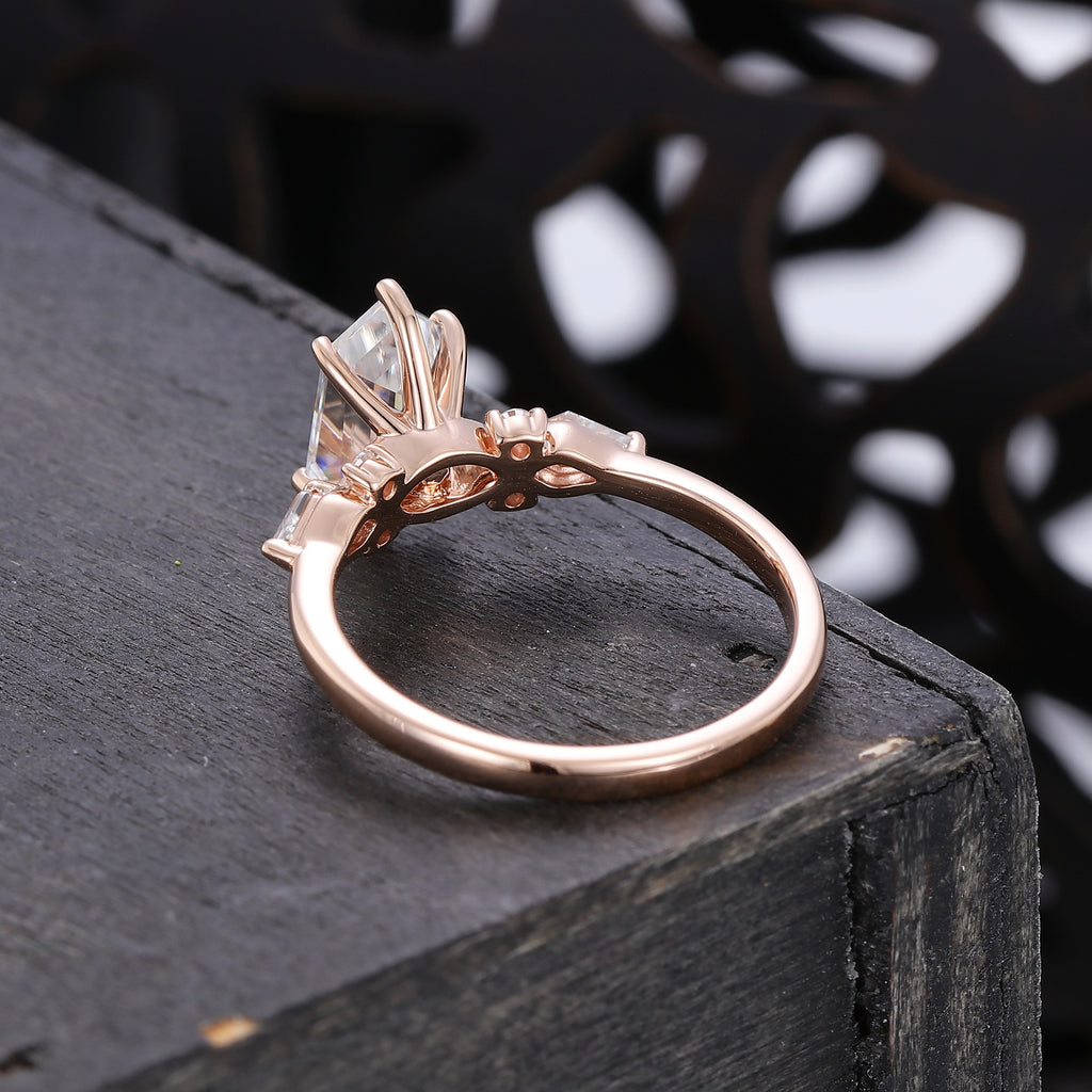 Long Hexagon Cut Moissanite Engagement Ring In Rose Gold