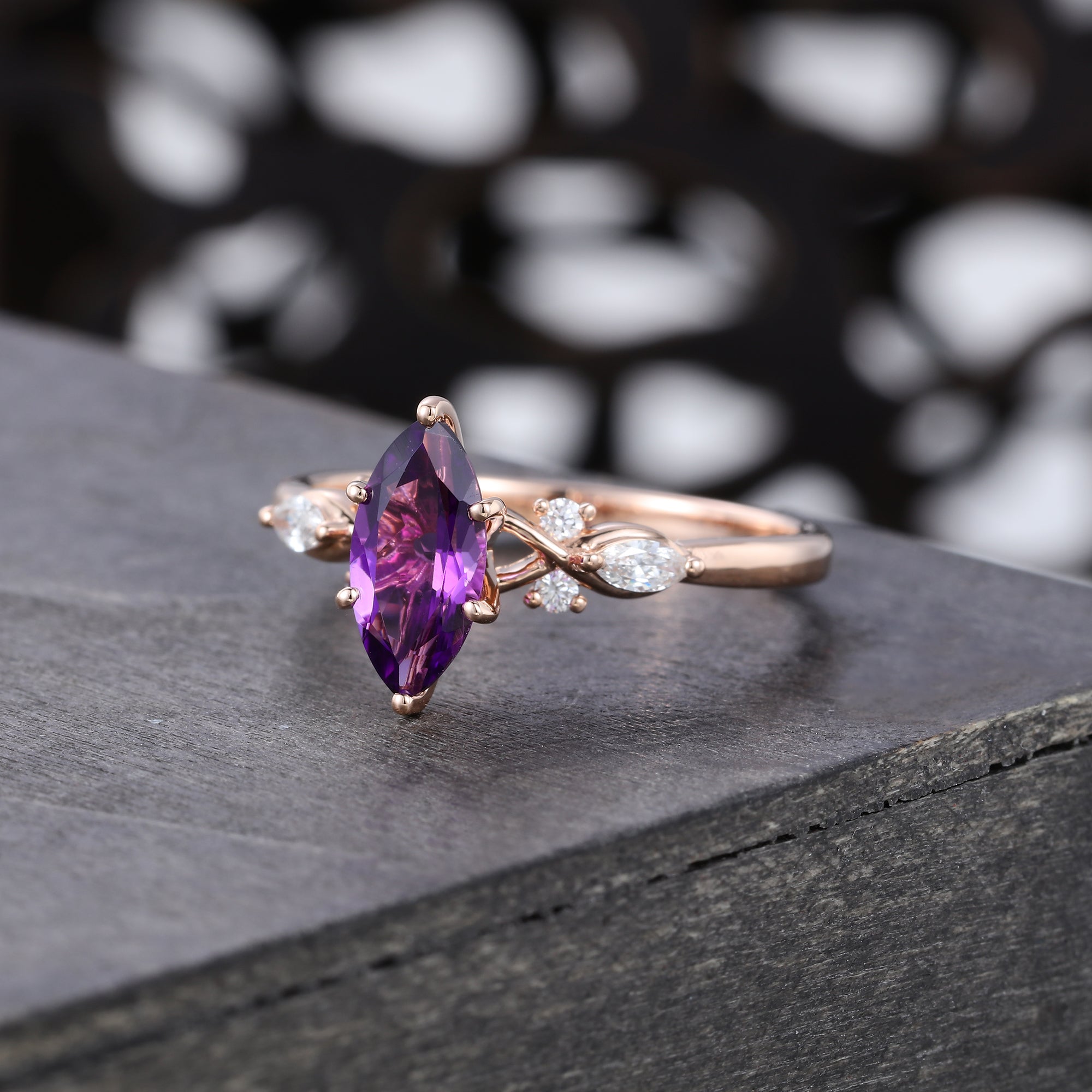 Marquise Cut Amethyst Engagement Ring February Birthstone Ring