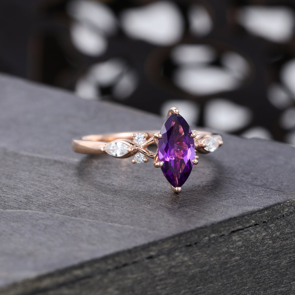 Marquise Cut Amethyst Engagement Ring February Birthstone Ring