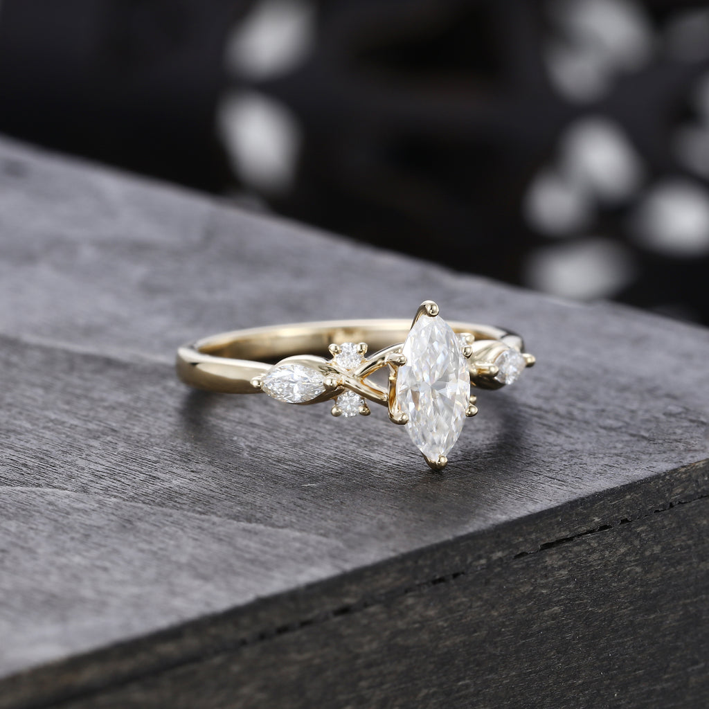 Marquise Cut Moissanite Art Deco Engagement Ring For Women