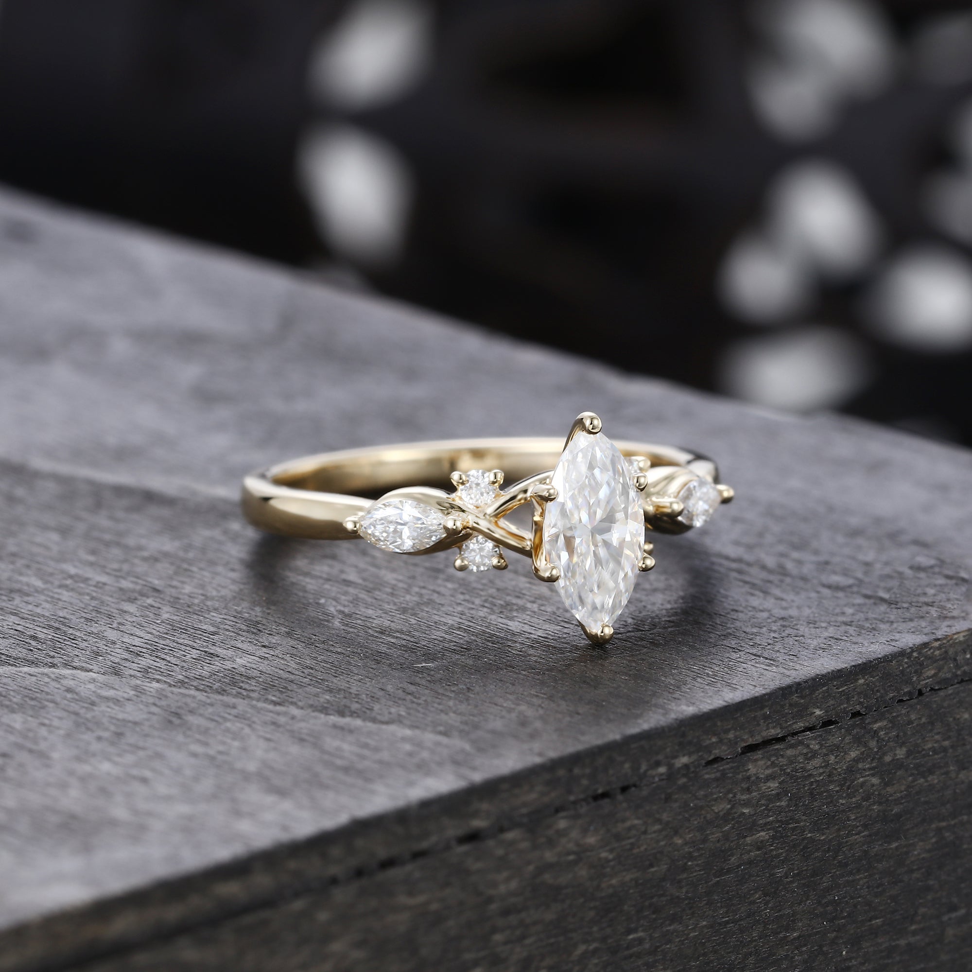 Marquise Cut Moissanite Art Deco Engagement Ring For Women