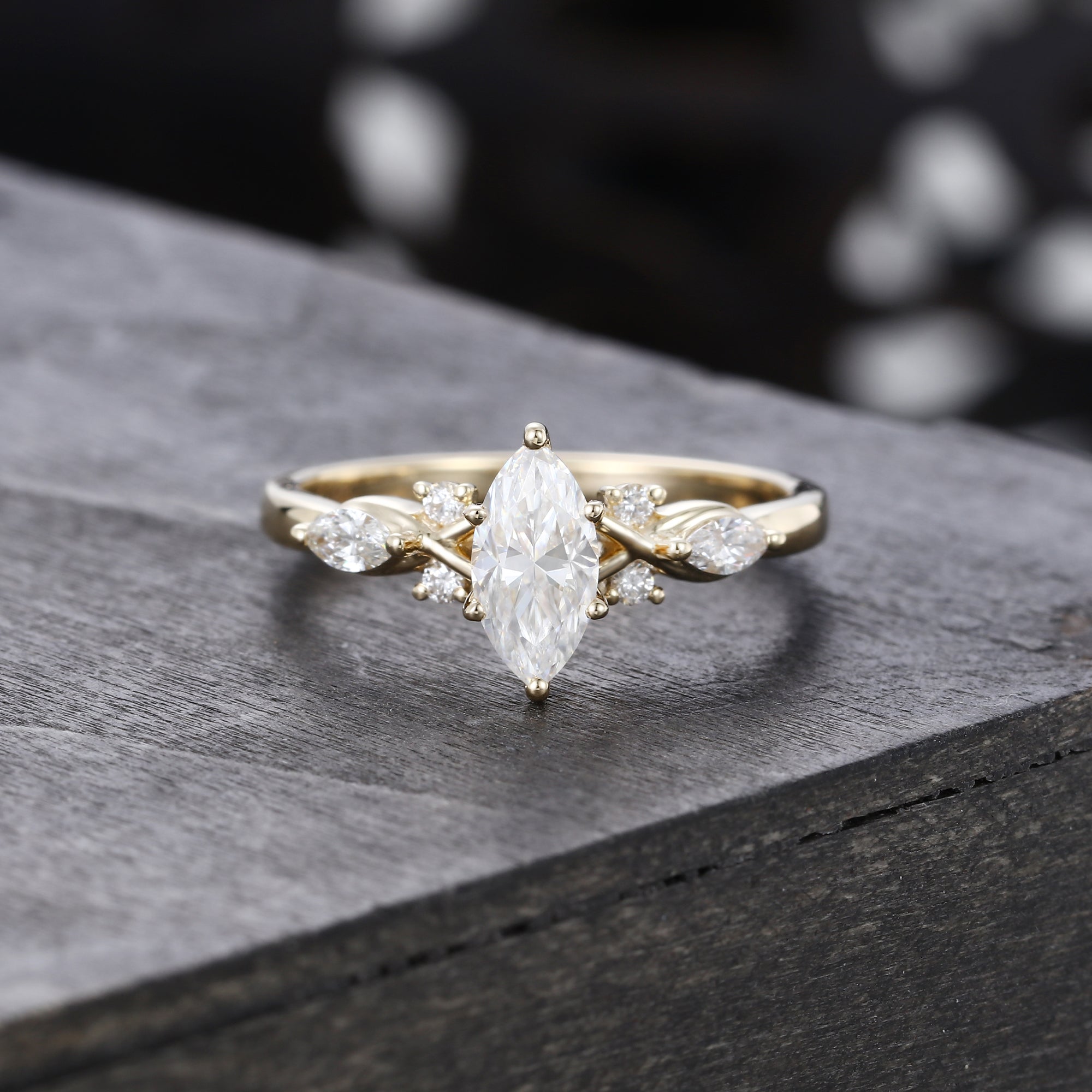 Marquise Cut Moissanite Art Deco Engagement Ring For Women