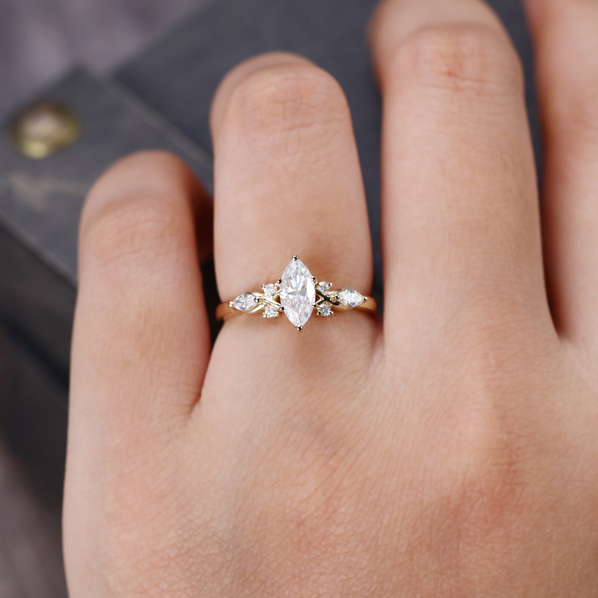Marquise Cut Moissanite Art Deco Engagement Ring For Women