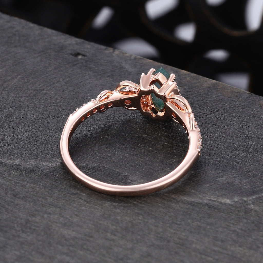 Marquise Cut Moss Agate Infinity Pavé Engagement Ring