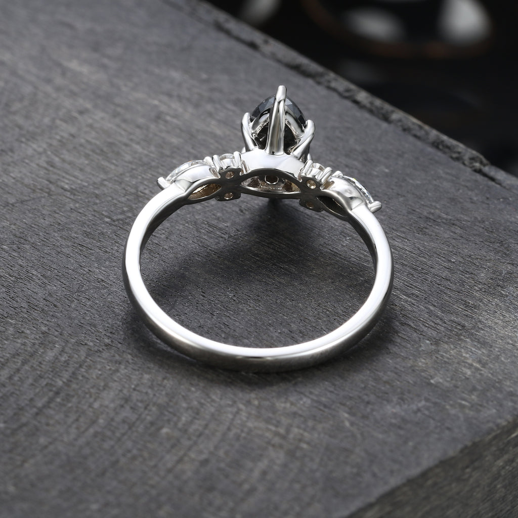 Marquise Cut Salt & Pepper Diamond Art Deco Engagement Ring