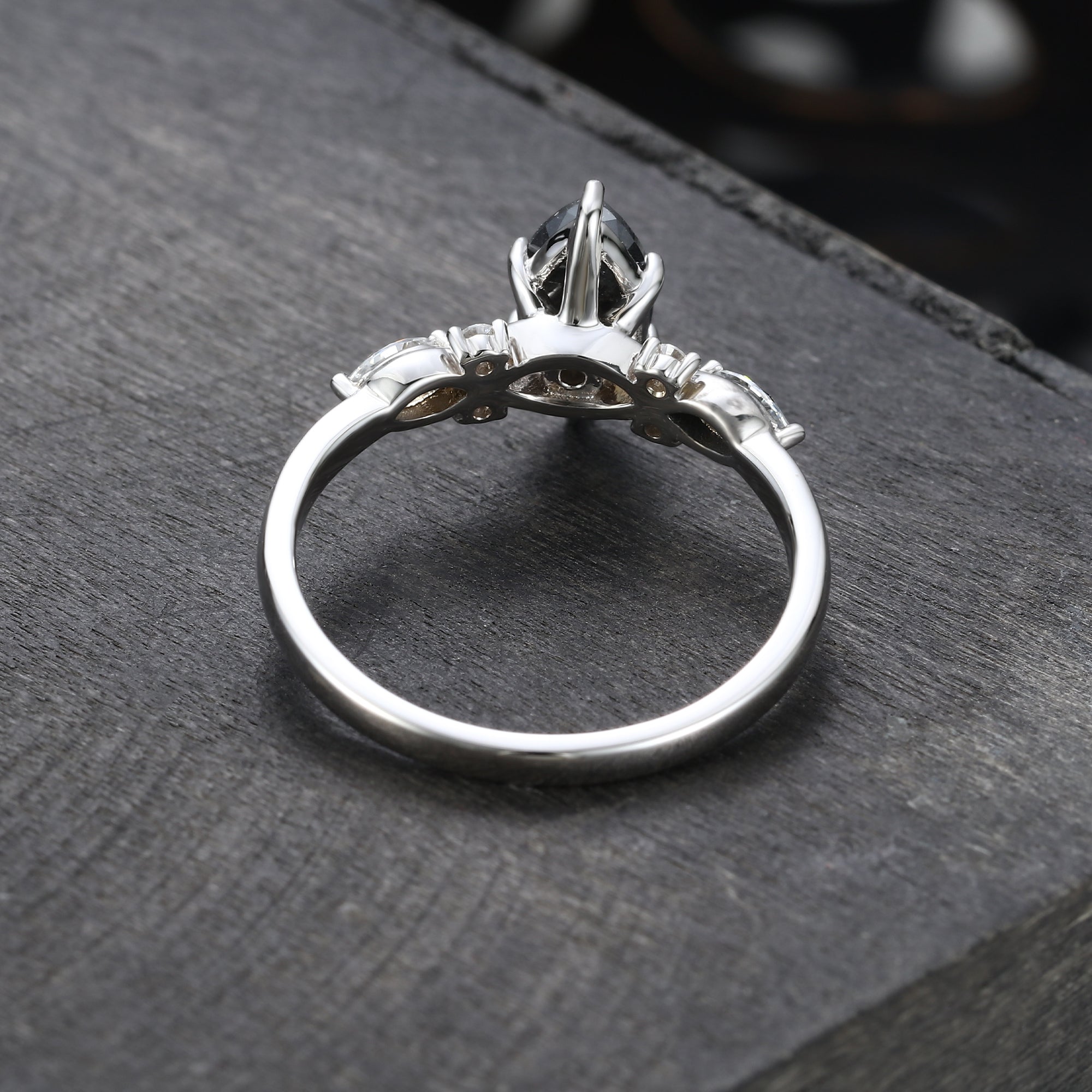 Marquise Cut Salt & Pepper Diamond Art Deco Engagement Ring