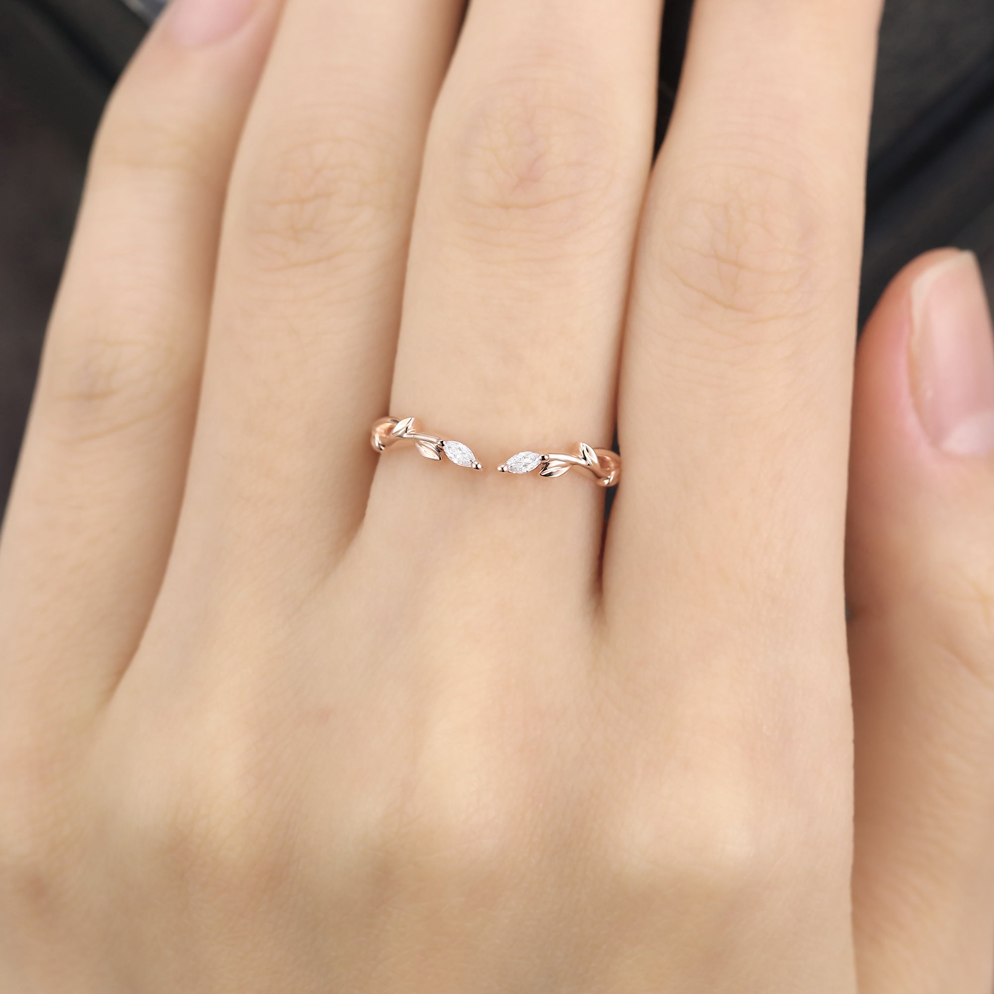 Marquise Moissanite Wedding Ring Unique Leaf Shaped Promise Ring