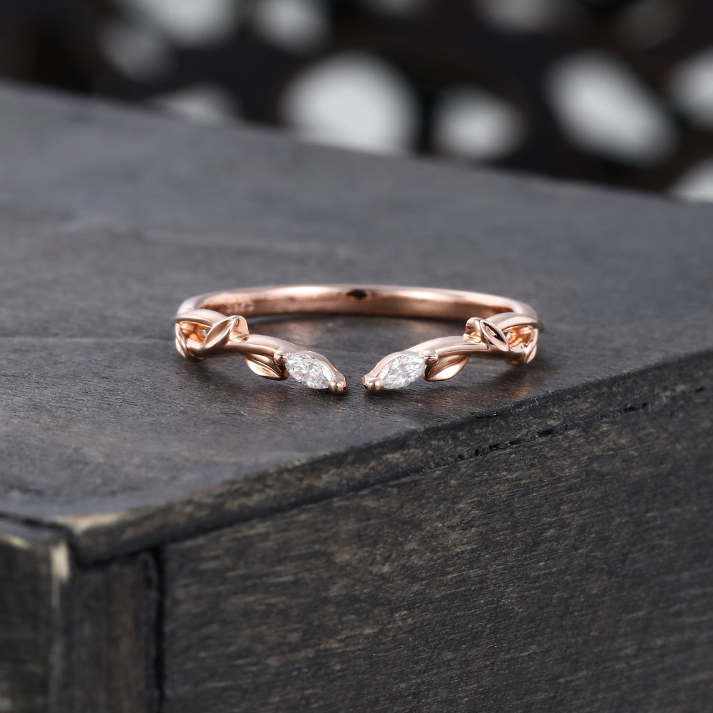 Marquise Moissanite Wedding Ring Unique Leaf Shaped Promise Ring