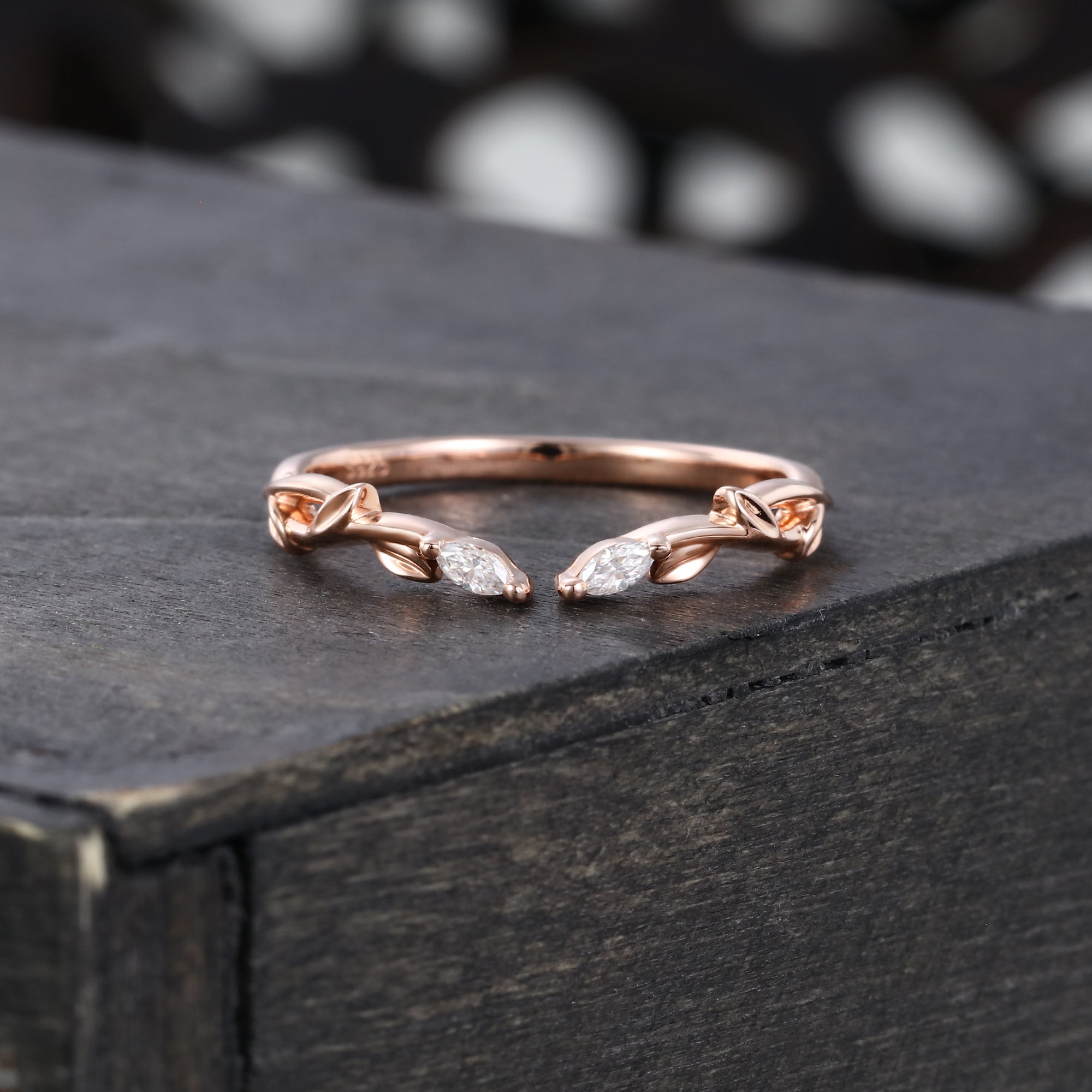 Marquise Moissanite Wedding Ring Unique Leaf Shaped Promise Ring