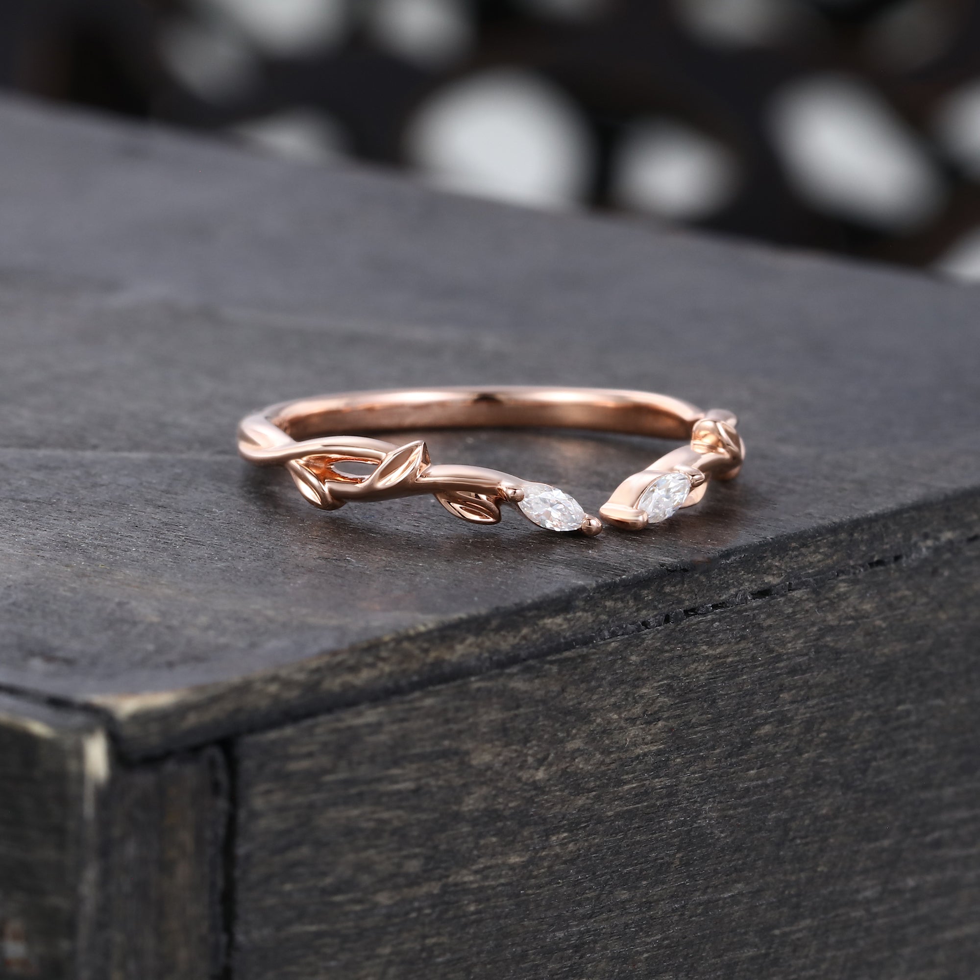 Marquise Moissanite Wedding Ring Unique Leaf Shaped Promise Ring