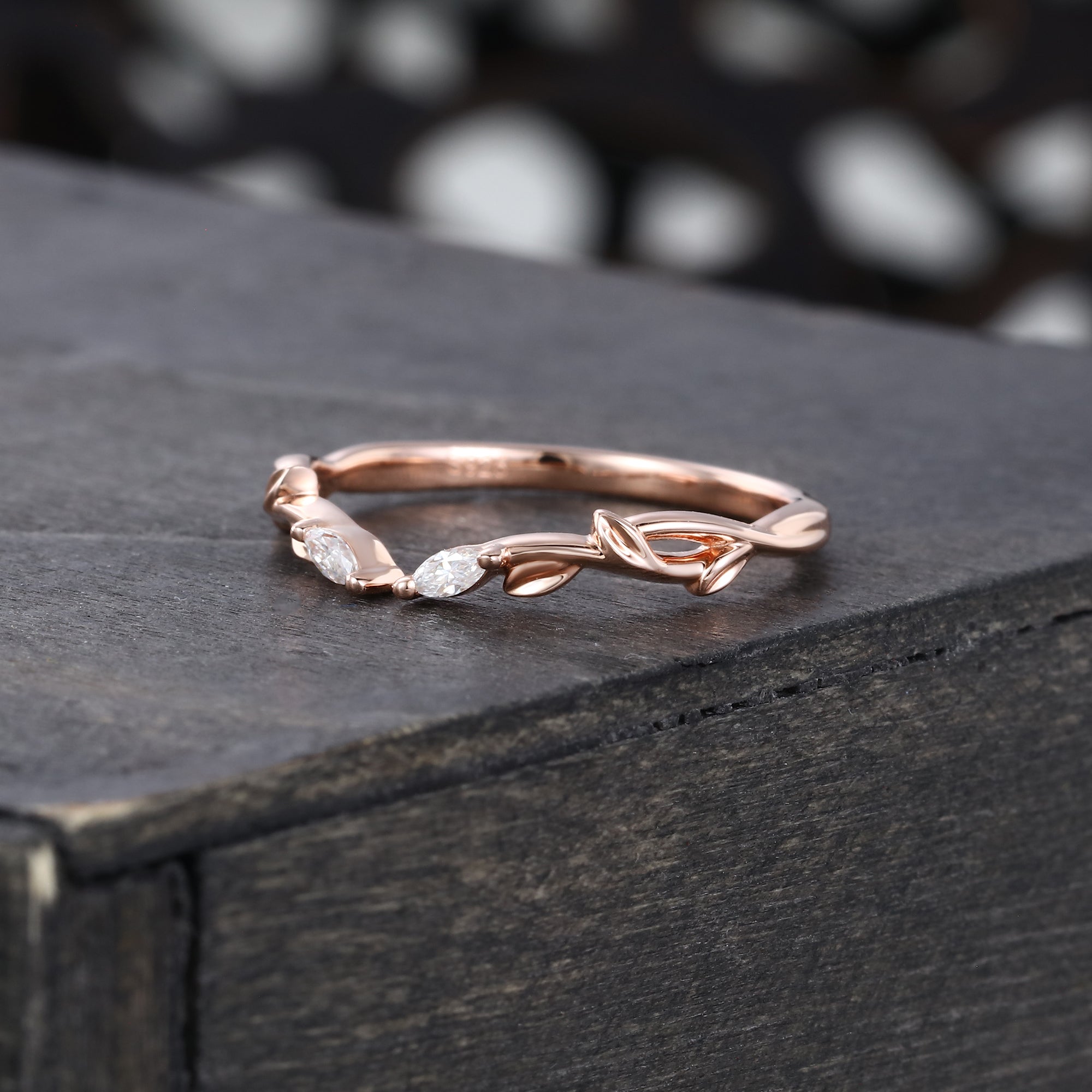 Marquise Moissanite Wedding Ring Unique Leaf Shaped Promise Ring
