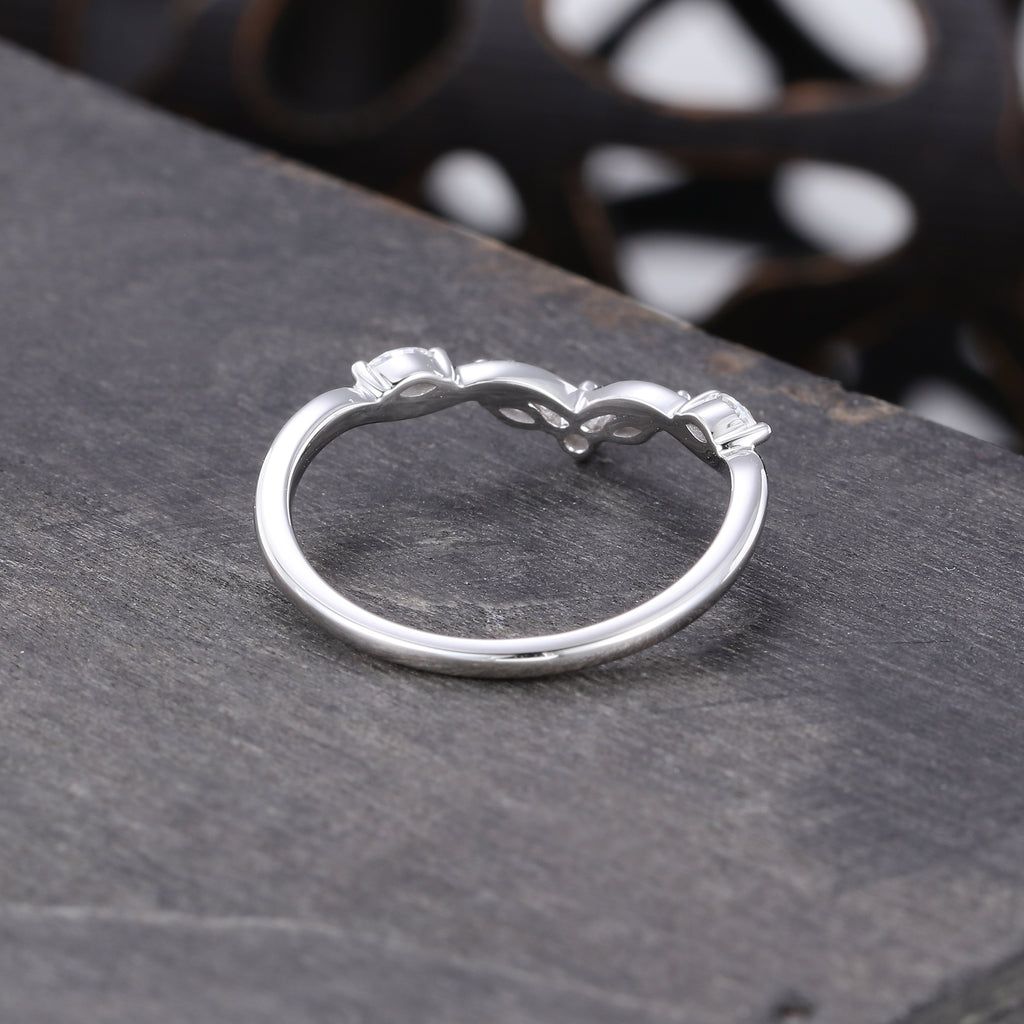 Marquise & Round Cut MoissaniteSeagull Arc Curved Wedding Band