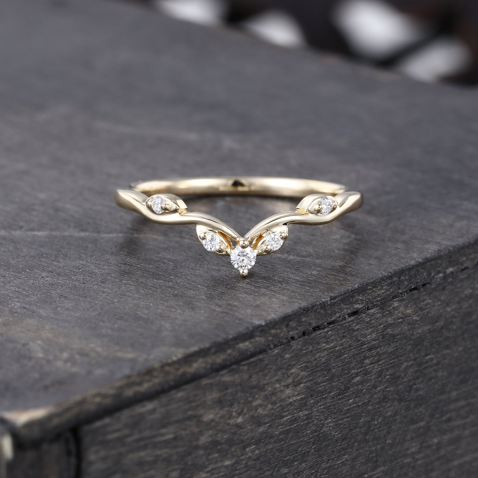 Moissanite Curved Wedding Band Unique Stacking Ring