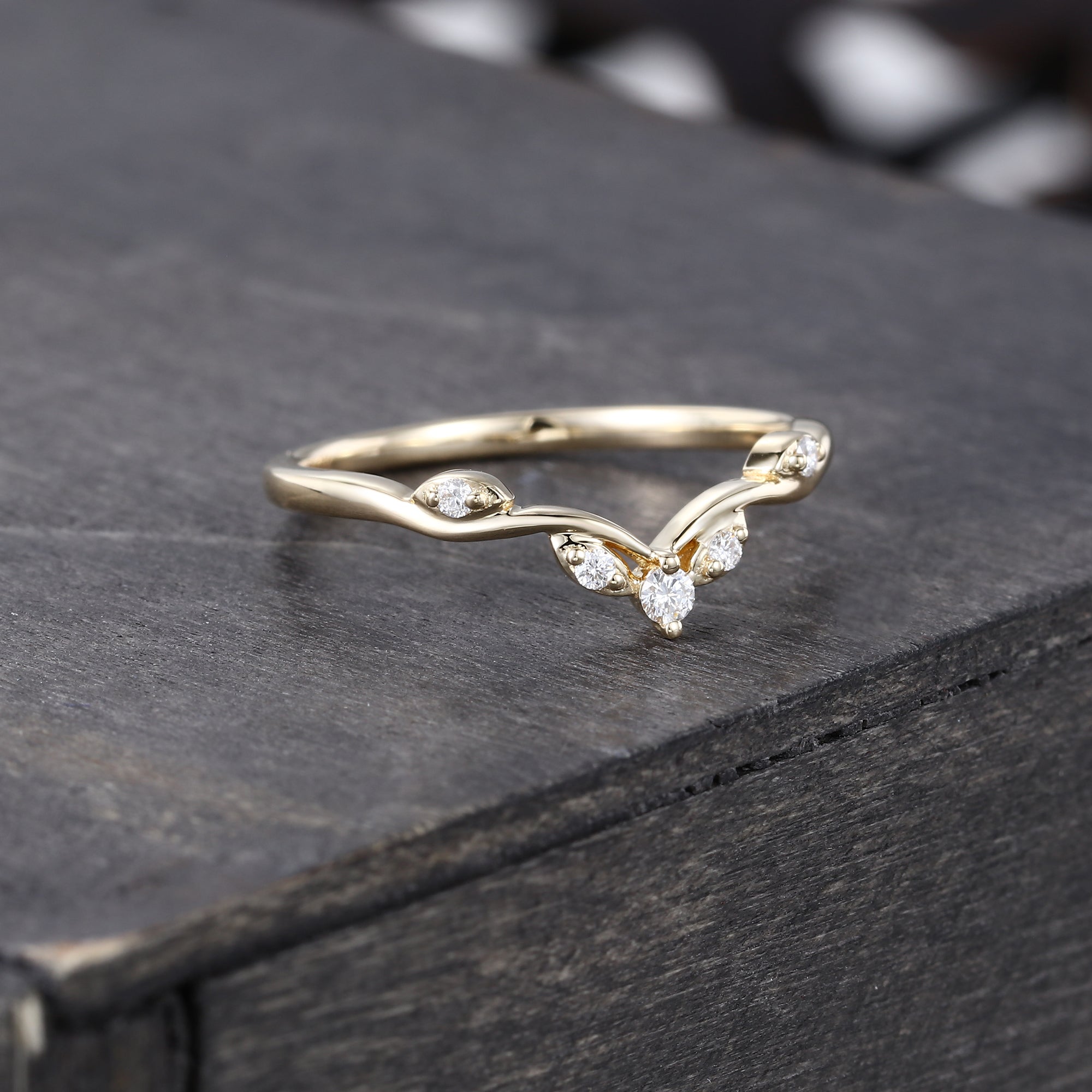 Moissanite Curved Wedding Band Unique Stacking Ring