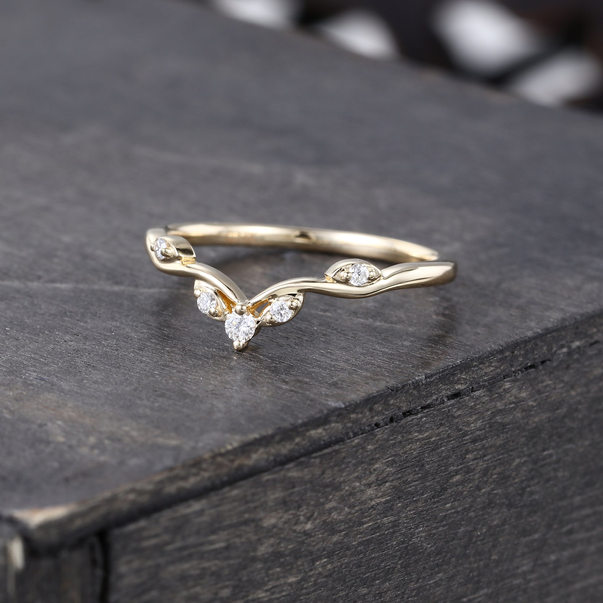 Moissanite Curved Wedding Band Unique Stacking Ring
