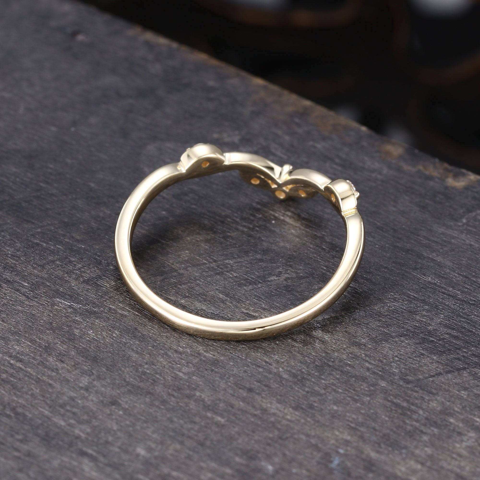 Moissanite Curved Wedding Band Unique Stacking Ring