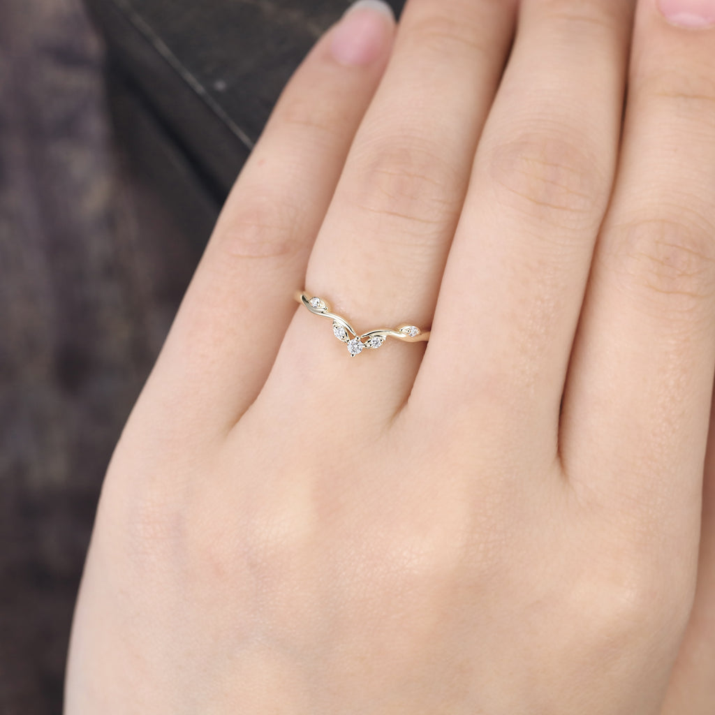 Moissanite Curved Wedding Band Unique Stacking Ring
