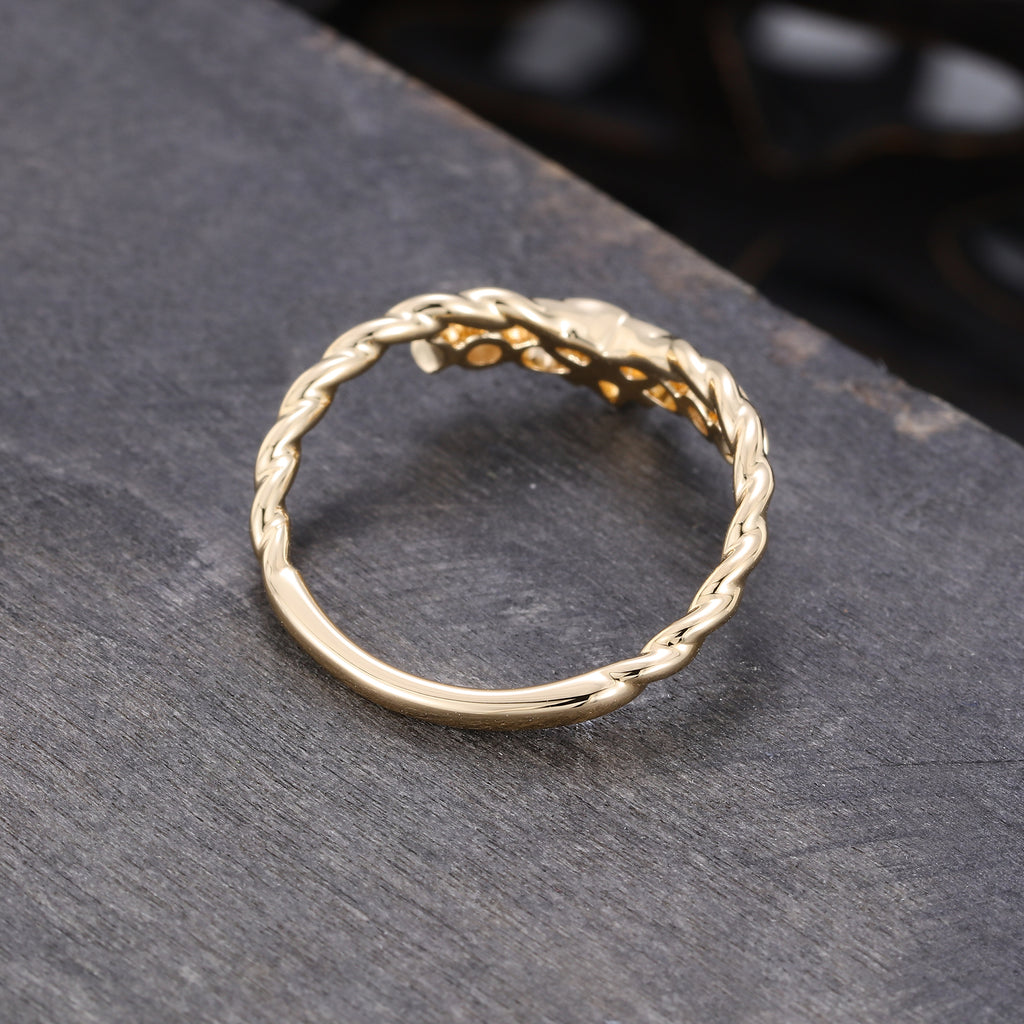 Moissanite Curved Wedding Ring with Celtic Knot Design