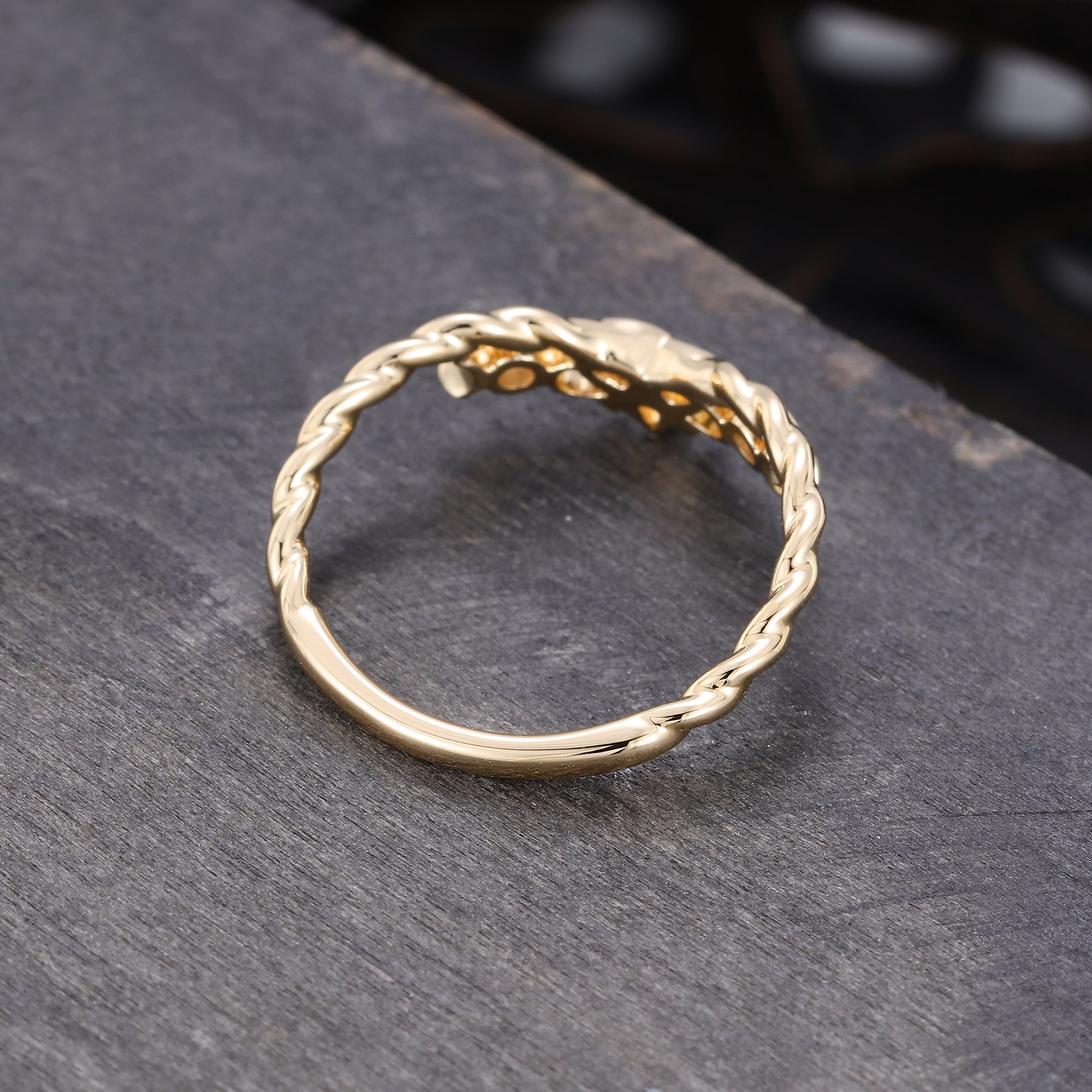 Moissanite Curved Wedding Ring with Celtic Knot Design