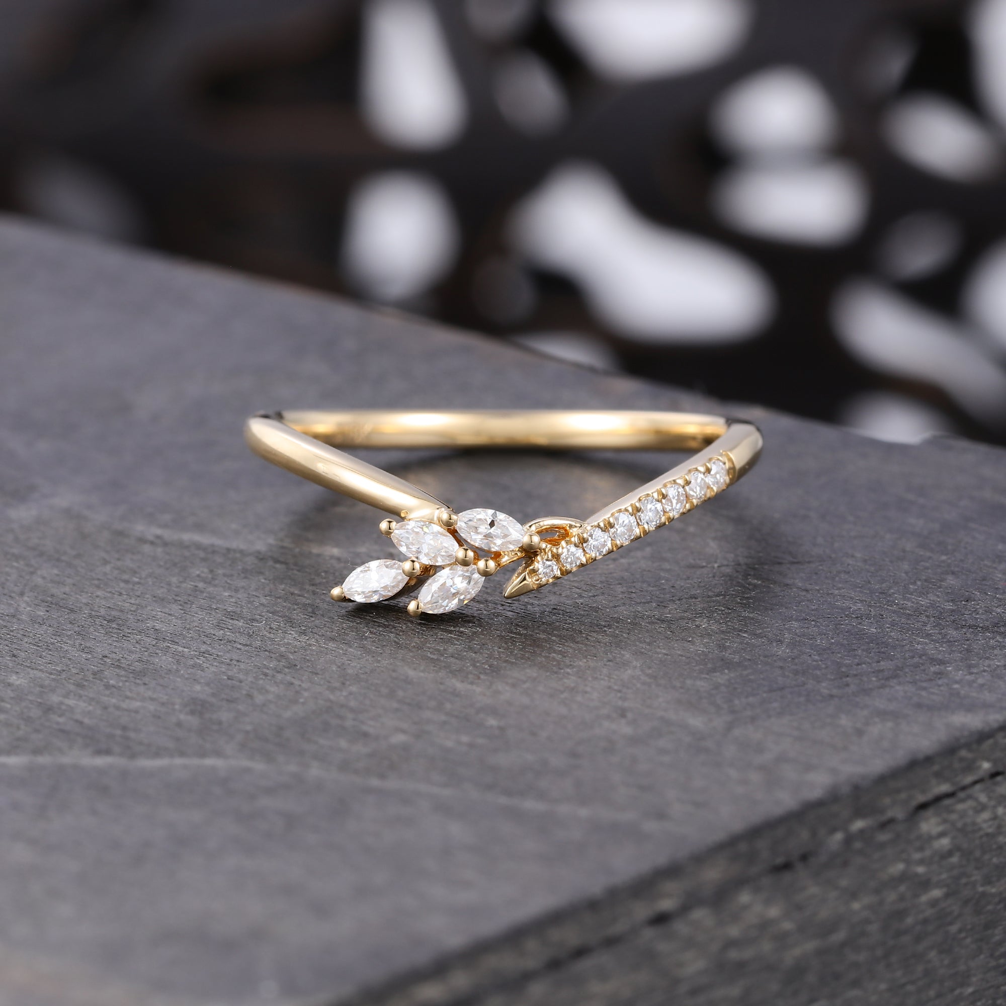 Moissanite Multi Shaped Wedding Band Asymmetric Stack Ring
