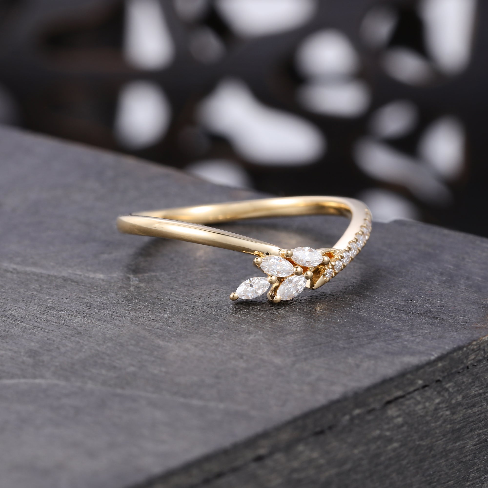 Moissanite Multi Shaped Wedding Band Asymmetric Stack Ring