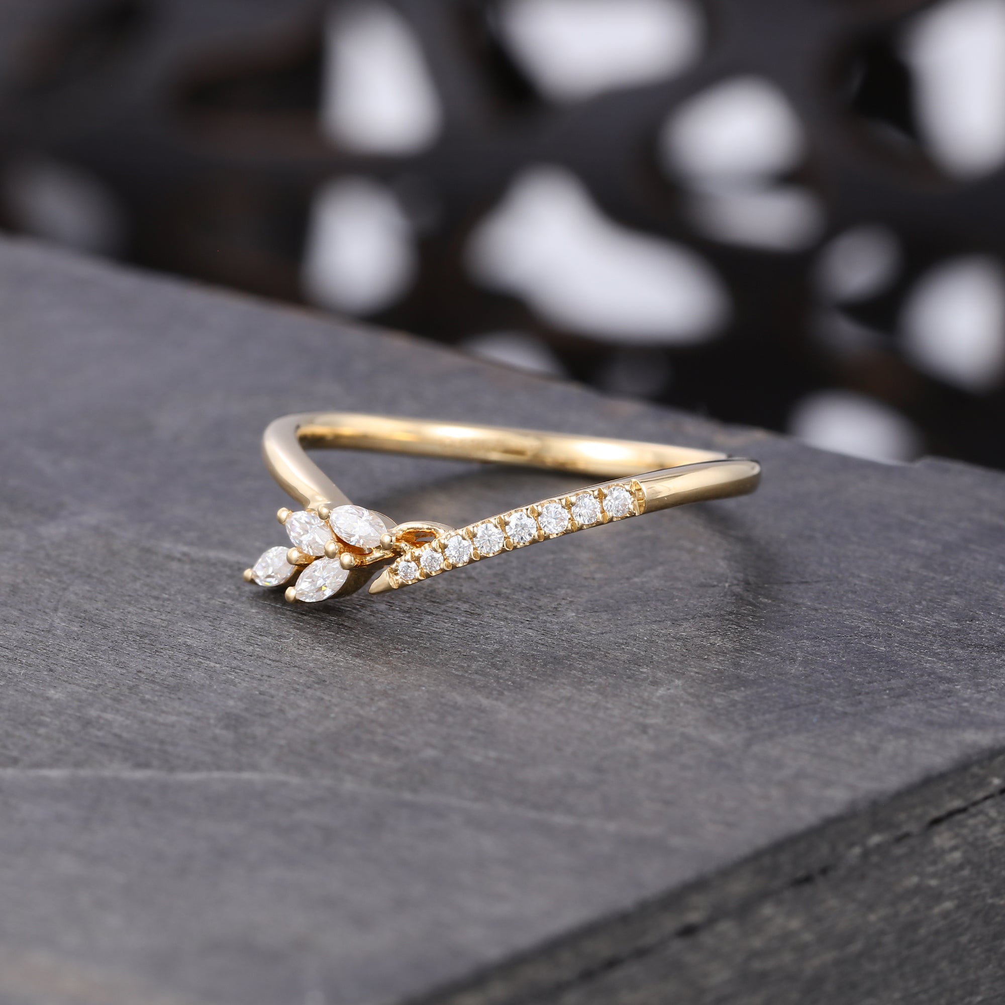 Moissanite Multi Shaped Wedding Band Asymmetric Stack Ring