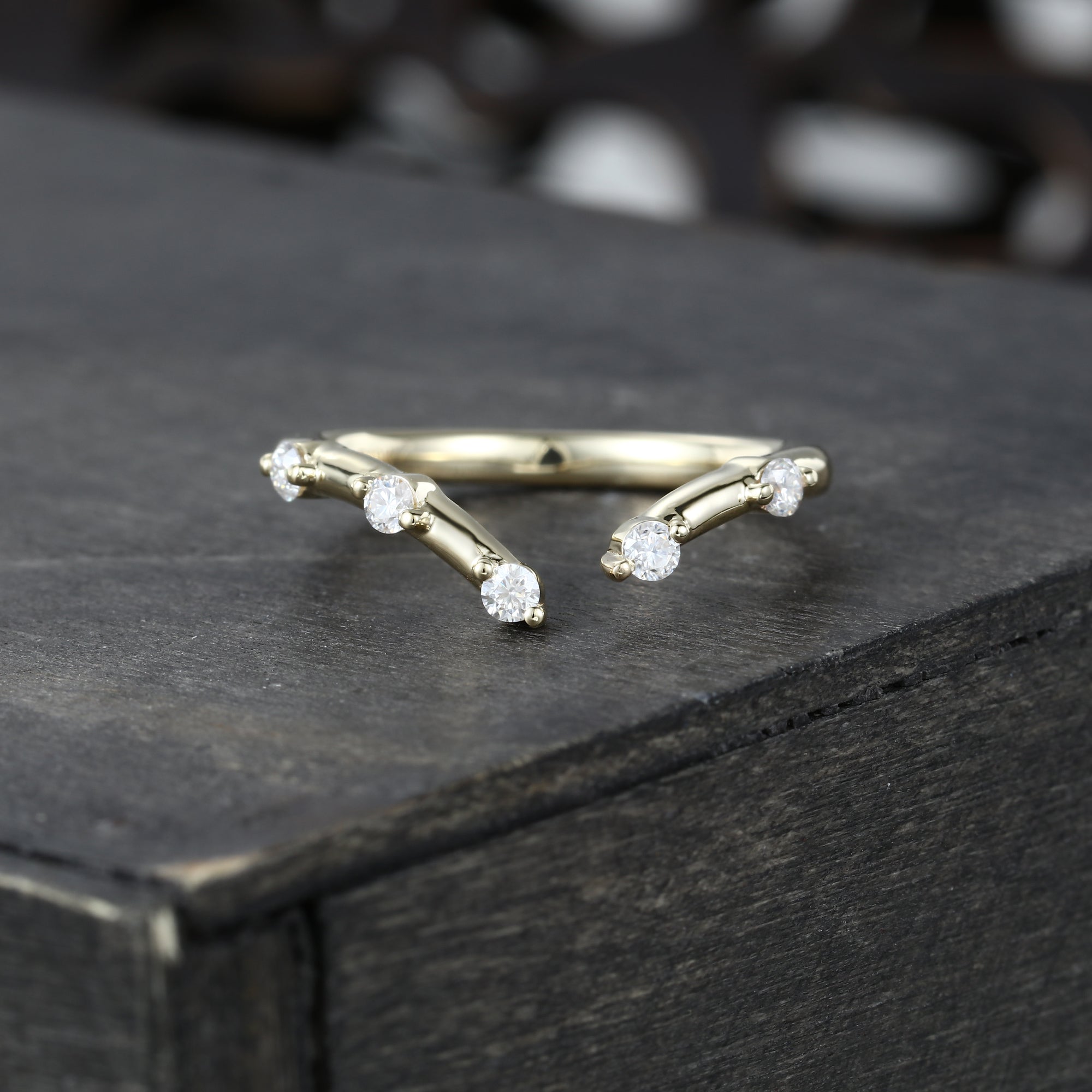 Moissanite Wedding Band Open Stacking Ring