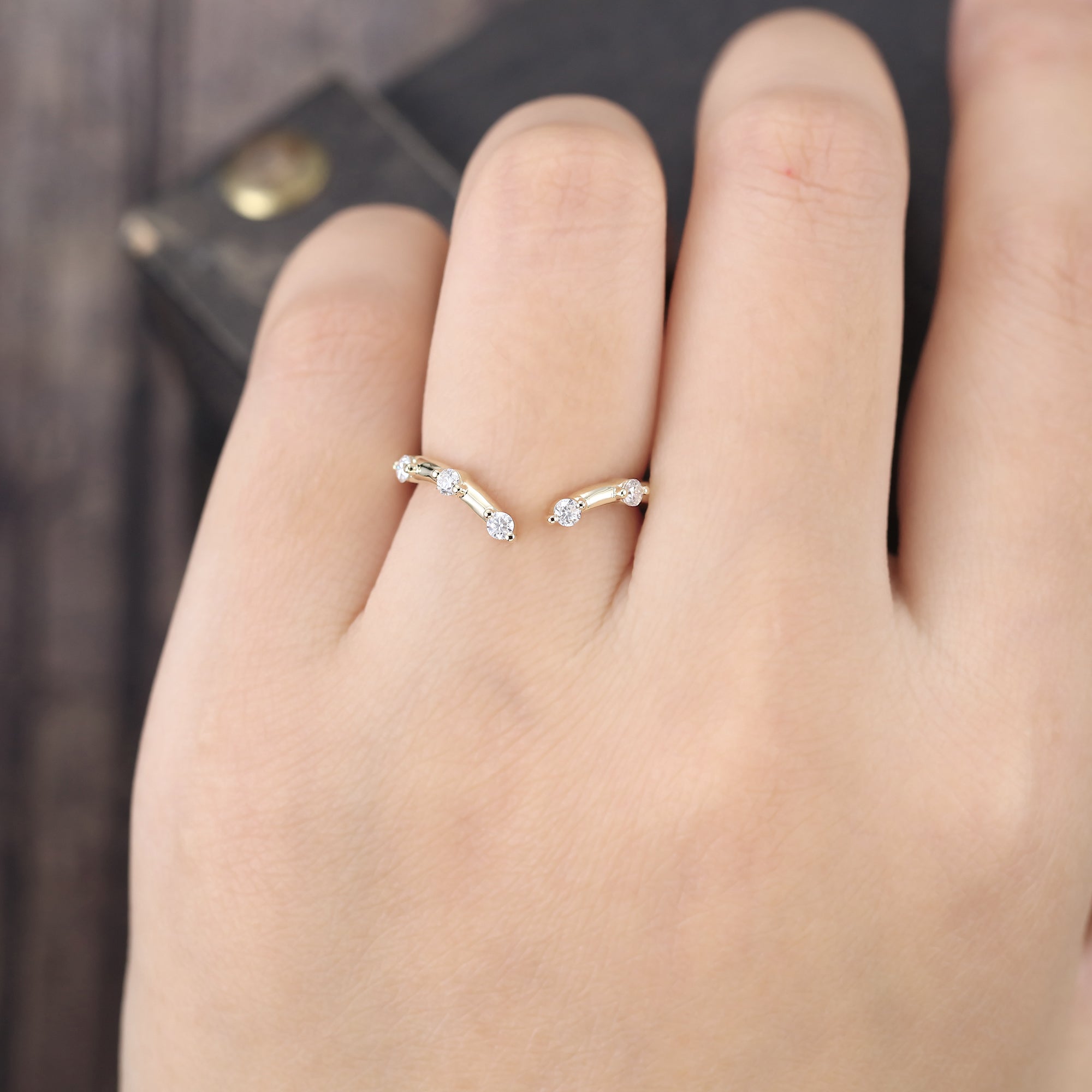 Moissanite Wedding Band Open Stacking Ring